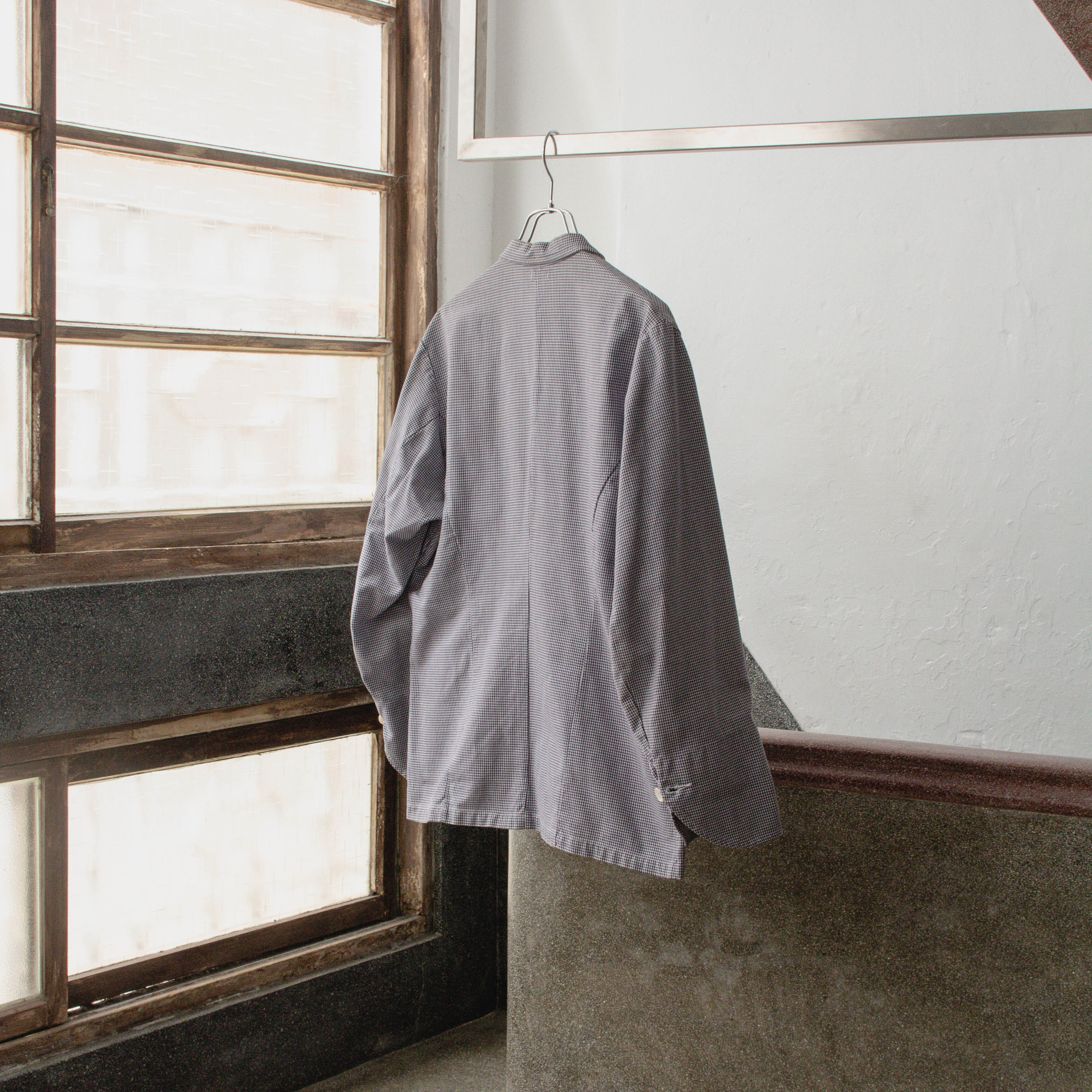 【L'ARCHIVE】 50S FRENCH BUTCHER DOUBLE BREASTED JACKET 法國 淺藍 雙排扣 細格紋 屠夫 外套