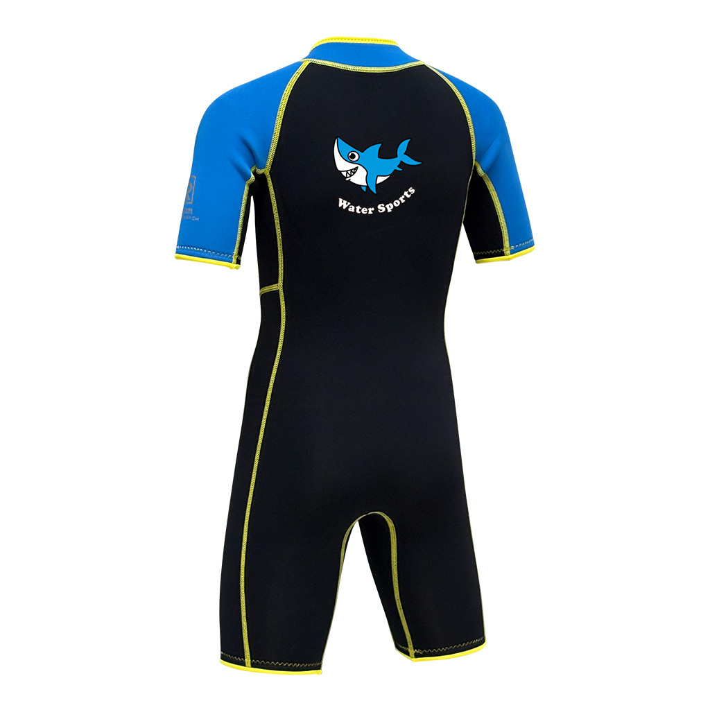 3.5mm 兒童 CR 絨毛內裡游泳連身保暖衣 - 藍/黃