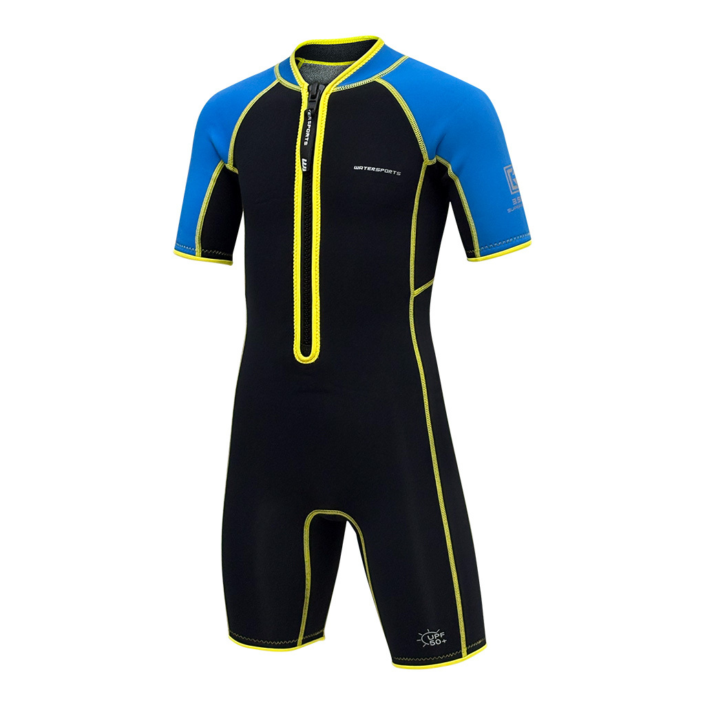 3.5mm 兒童 CR 絨毛內裡游泳連身保暖衣 - 藍/黃