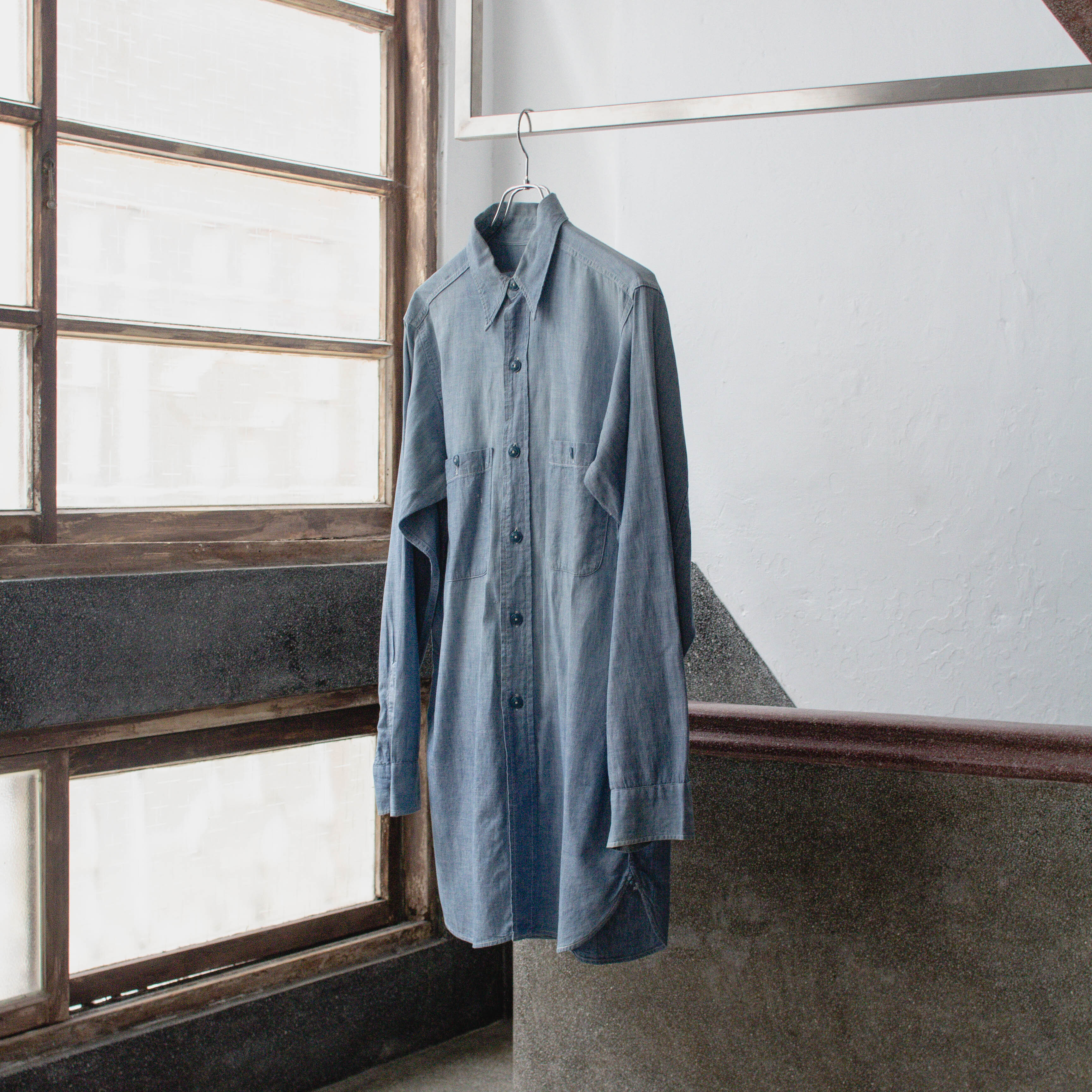 【L'ARCHIVE】 40S US NAVY CHAMBRAY SHIRT 二戰 美國 海軍 青年布 工作 長袖 襯衫