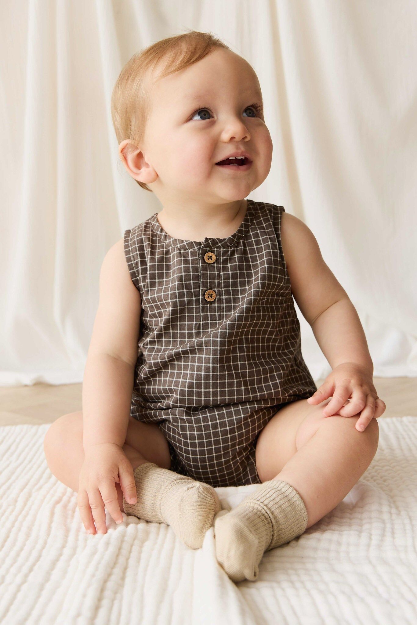 【預購】JAMIE KAY - Organic Cotton Archie Playsuit（Coffee Grid）