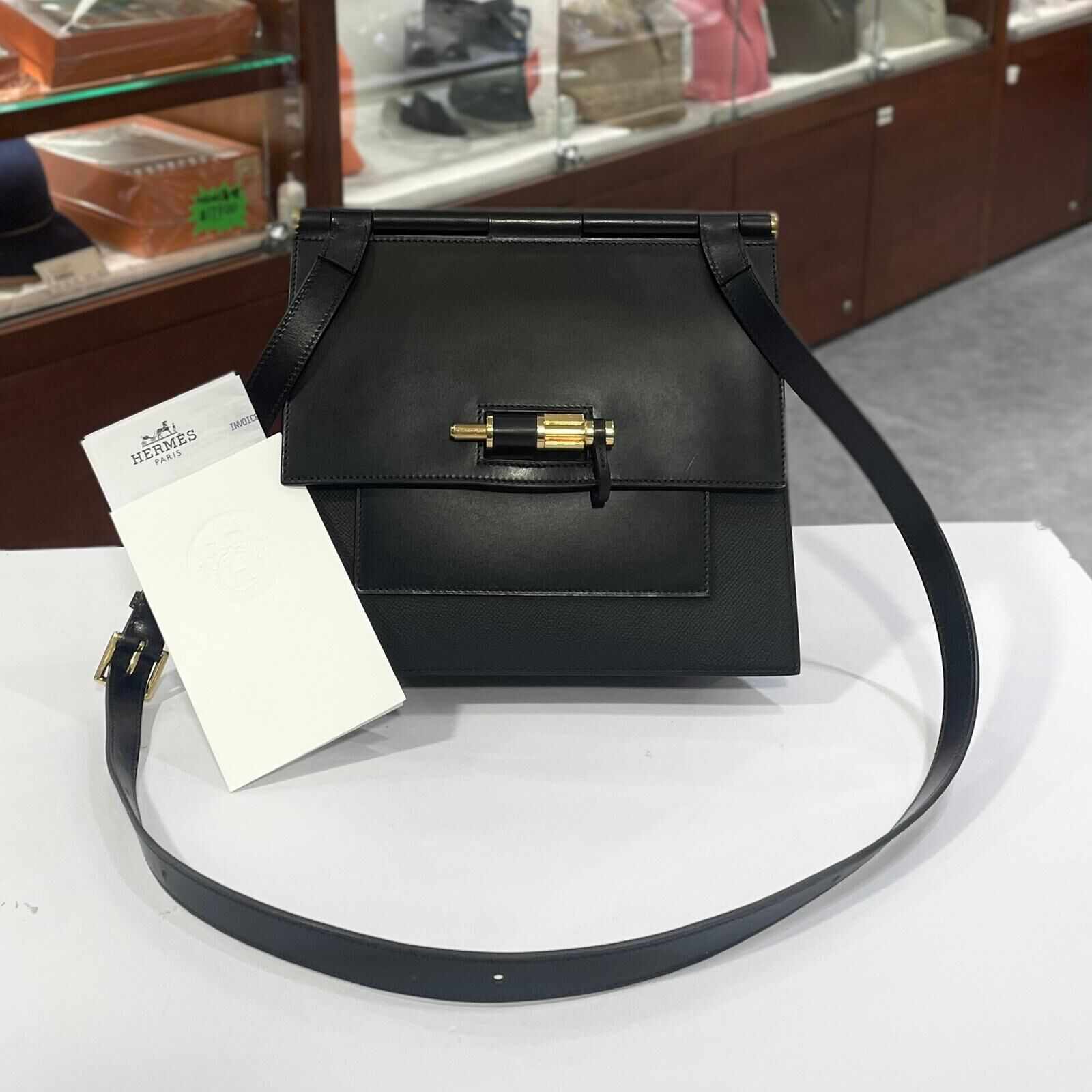 98%NEW二手HERMES SACABAR 24 Y刻 黑色金扣EPSOM/SWIFT皮 NOIR GHW #香榭站正品