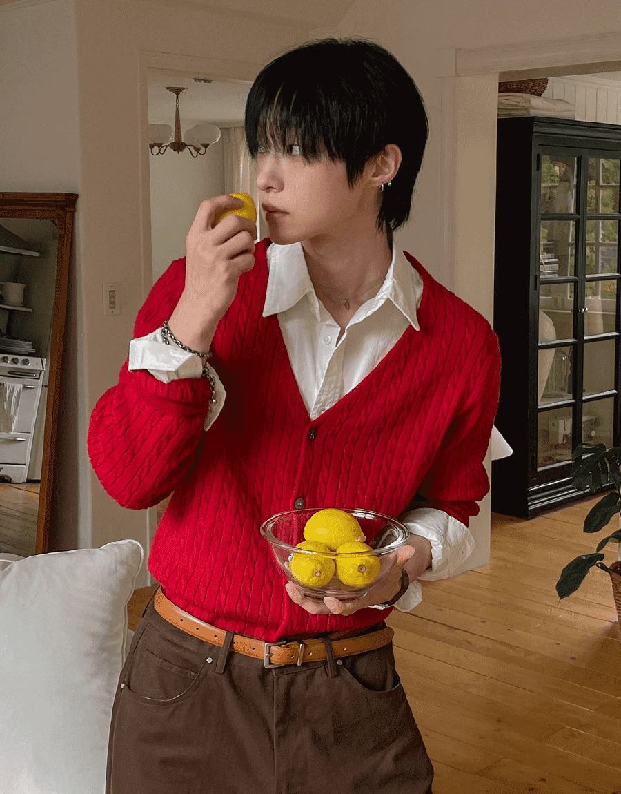 塞特爾V領麻花針織開衫