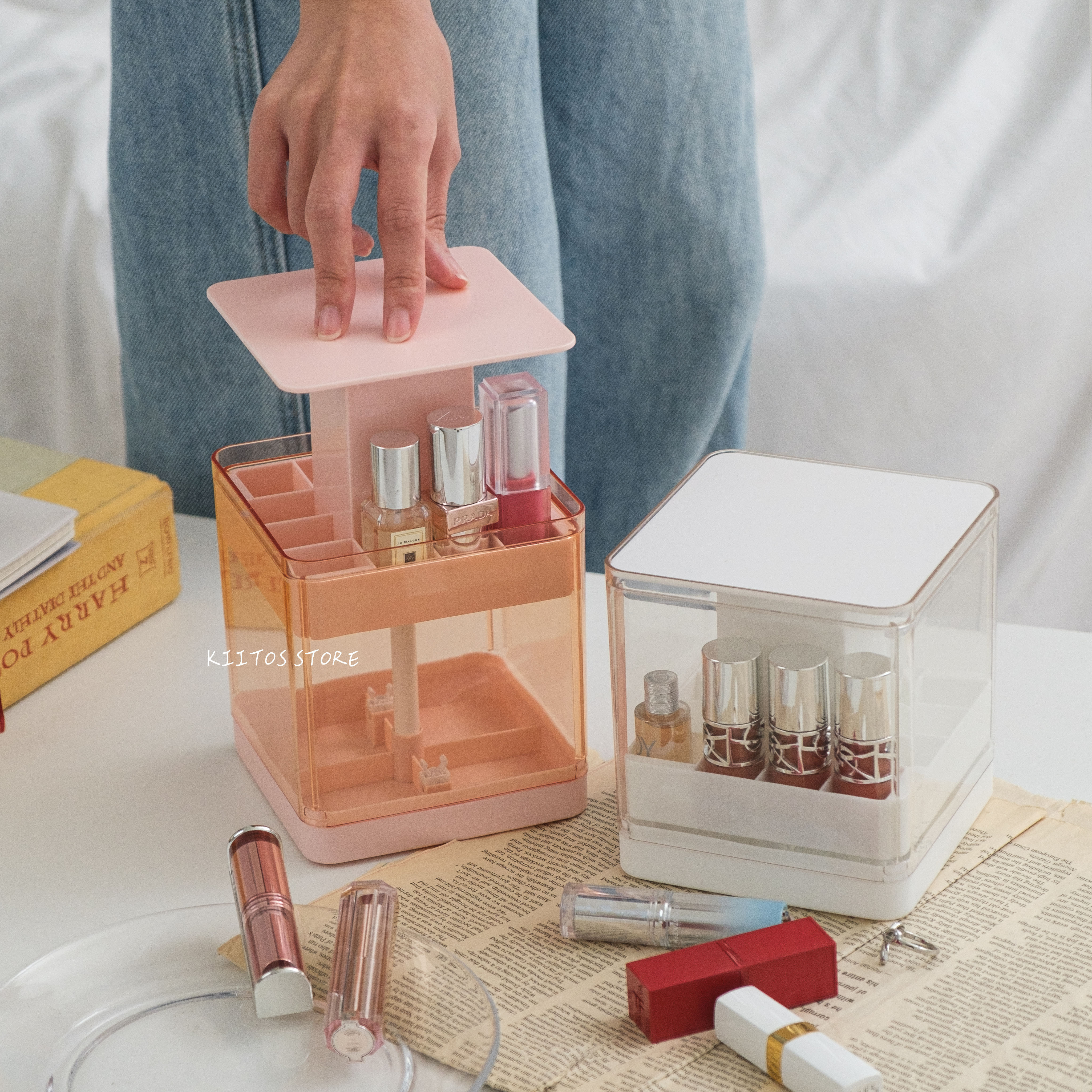 按壓式口紅收納盒 多格設計 口紅 唇膏收納 大容量口紅架 口紅架 升降口紅收納盒 口紅收納盒 口紅防塵盒