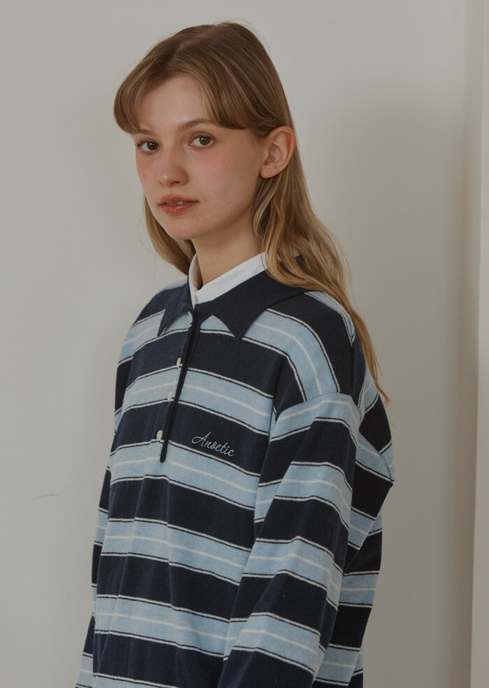 【直播】ANOETIC LL092042 條紋有領針織上衣