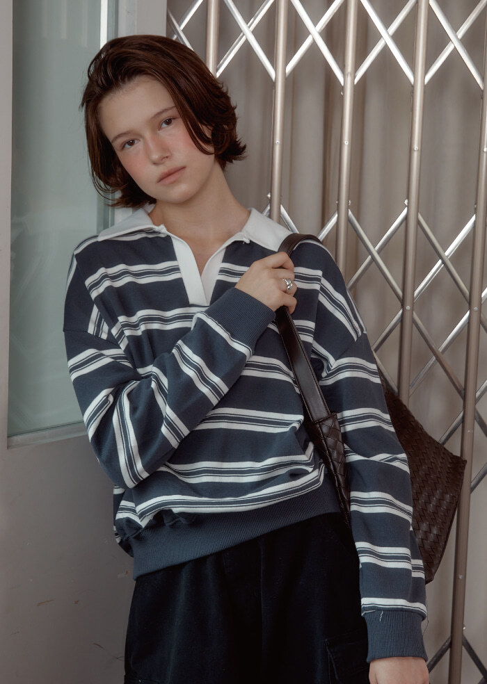 【直播】ANOETIC LL092043 條紋v領衛衣