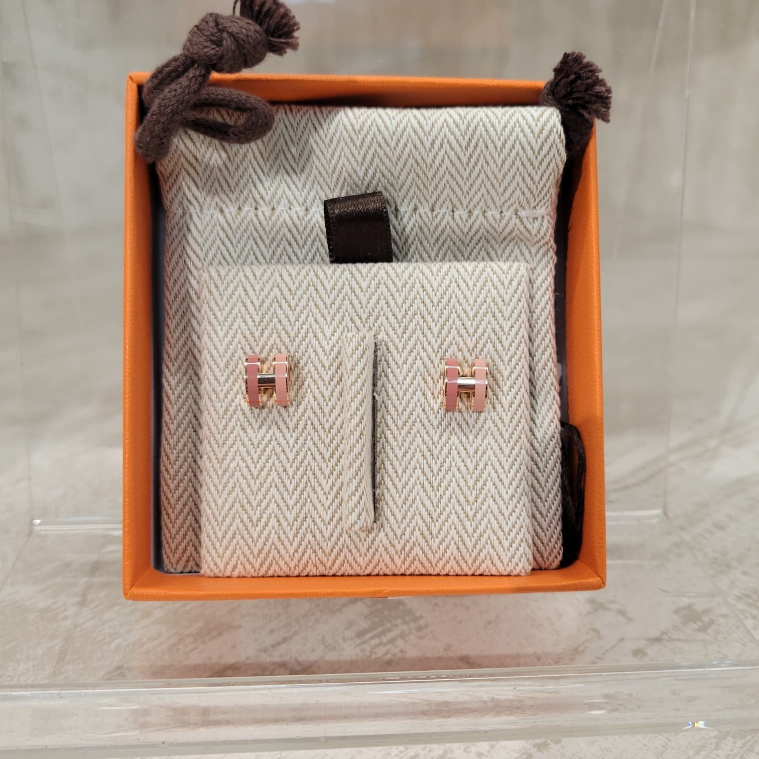 HERMES MINI POP H EARRINGS  ROCABAR BEAUTE FO (2 TONE) PINK 胭脂粉