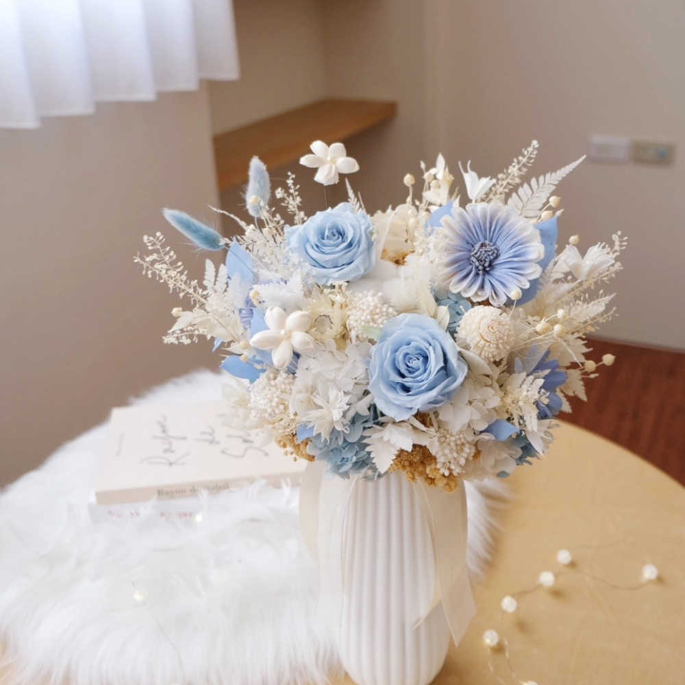 藍白色係 高雅永生盆花