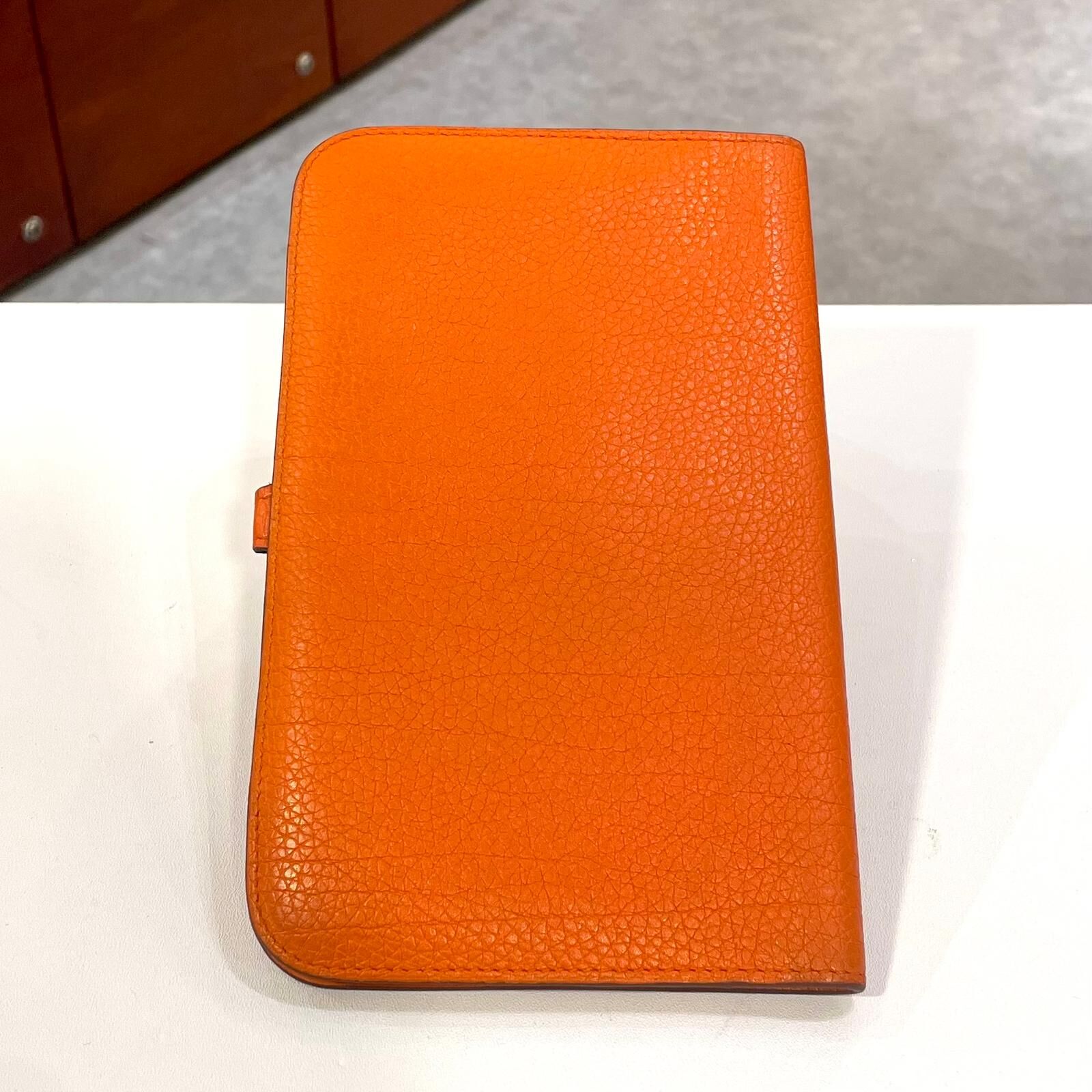 95%NEW二手HERMES長銀包 橙色銀扣TOGO皮 DOGON DUO WALLET ORANGE PHW#香榭站正品