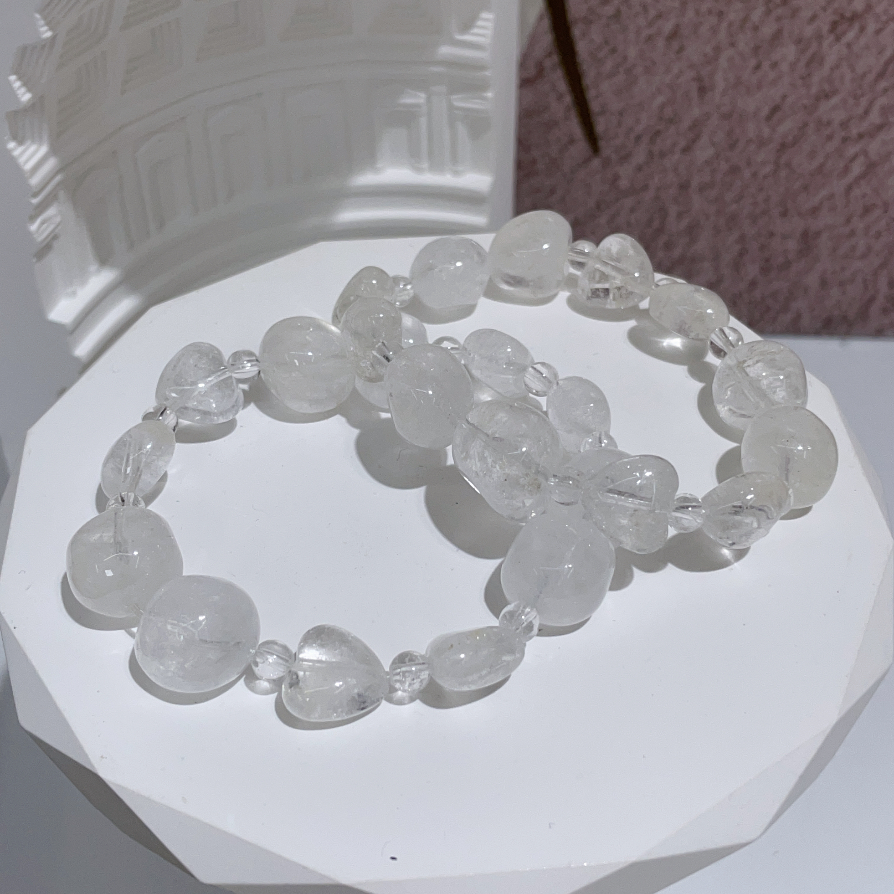 白幽靈心心糖豆隔珠手串 13mm