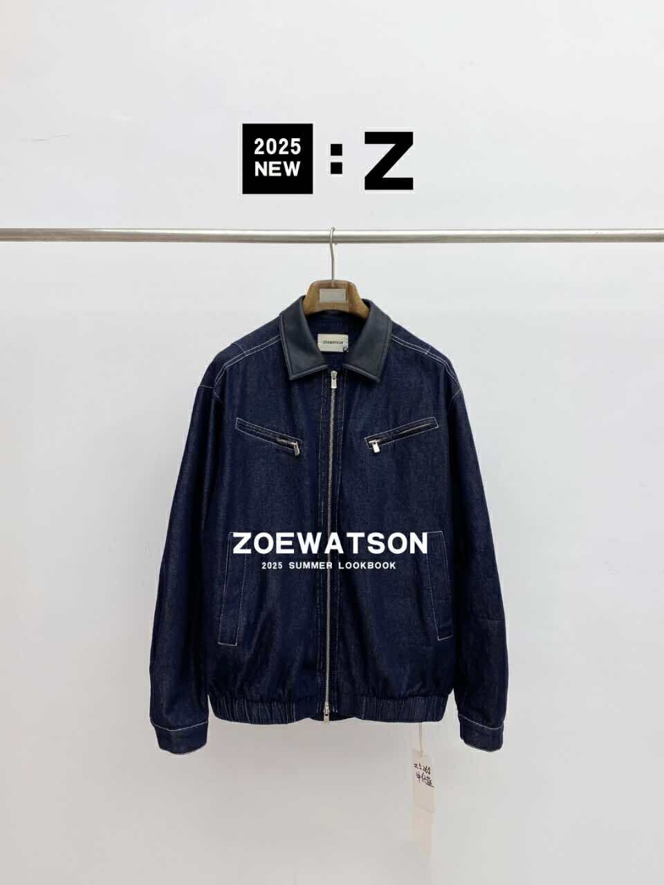 z5268 牛仔皮革 翻領 丹寧 外套 zoewatson