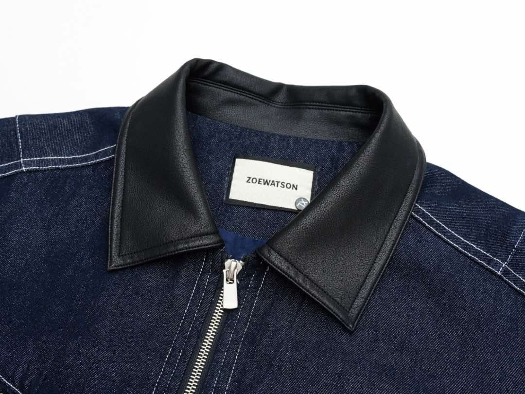 z5268 牛仔皮革 翻領 丹寧 外套 zoewatson