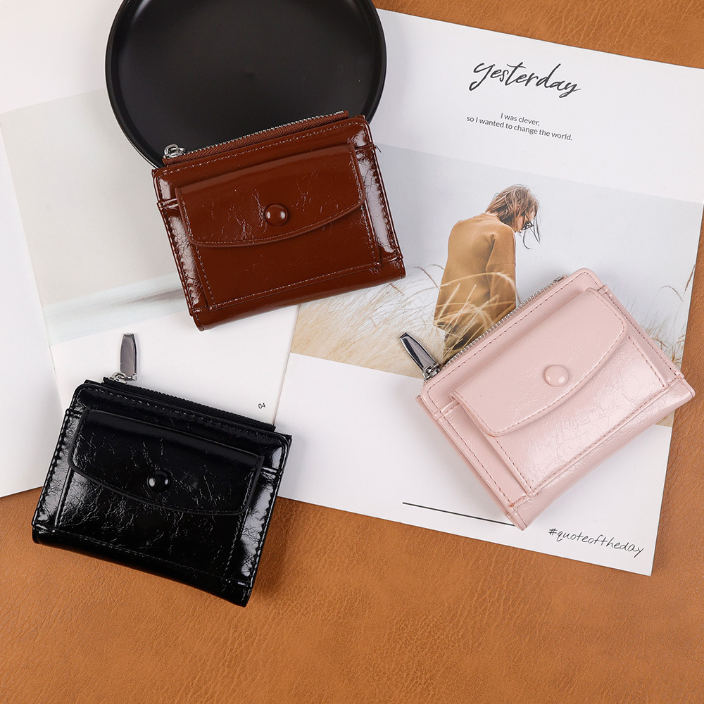 Japanese Minimalist Glossy Multi-Card Zipper Wallet