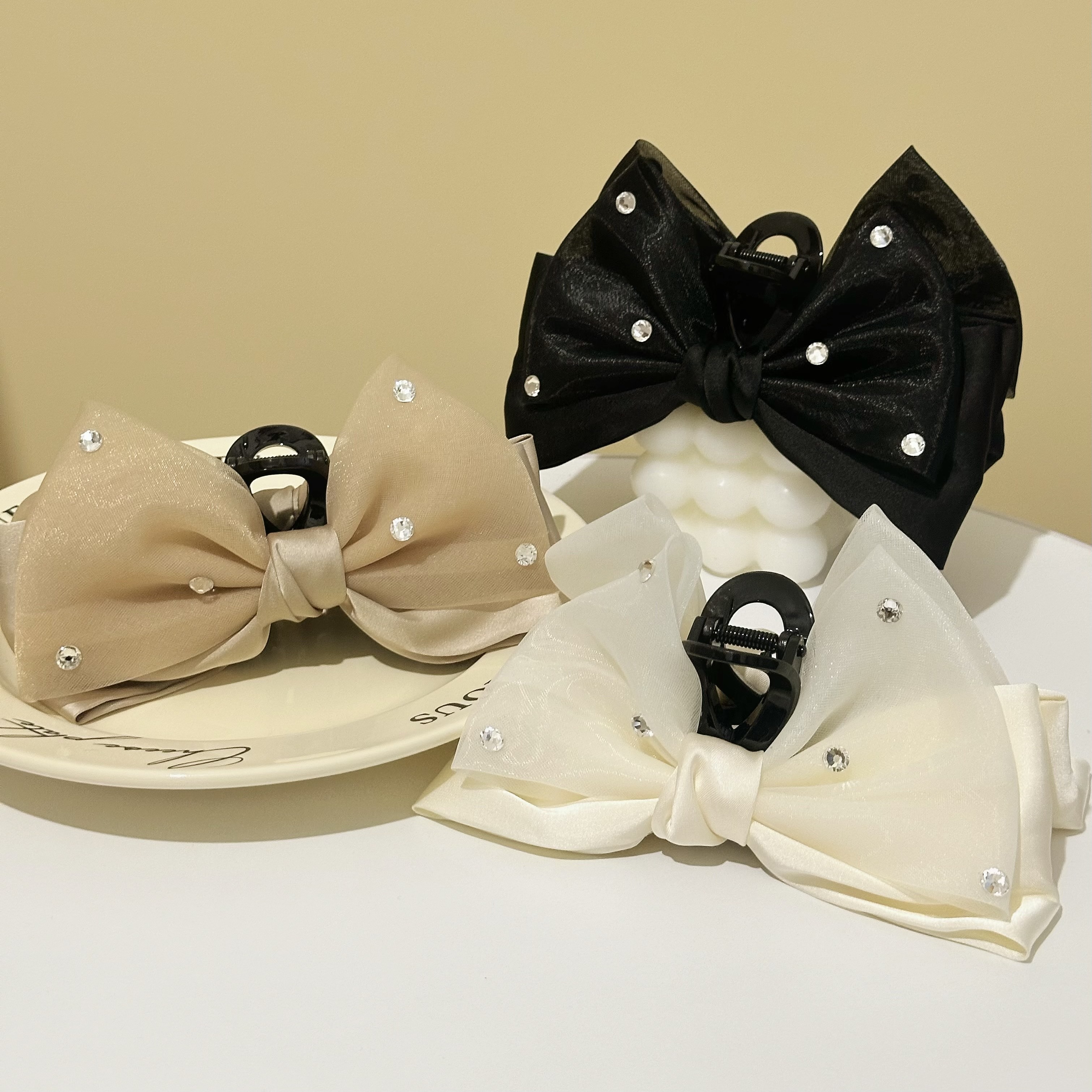 Z444網紗滿天星蝴蝶結鯊魚夾