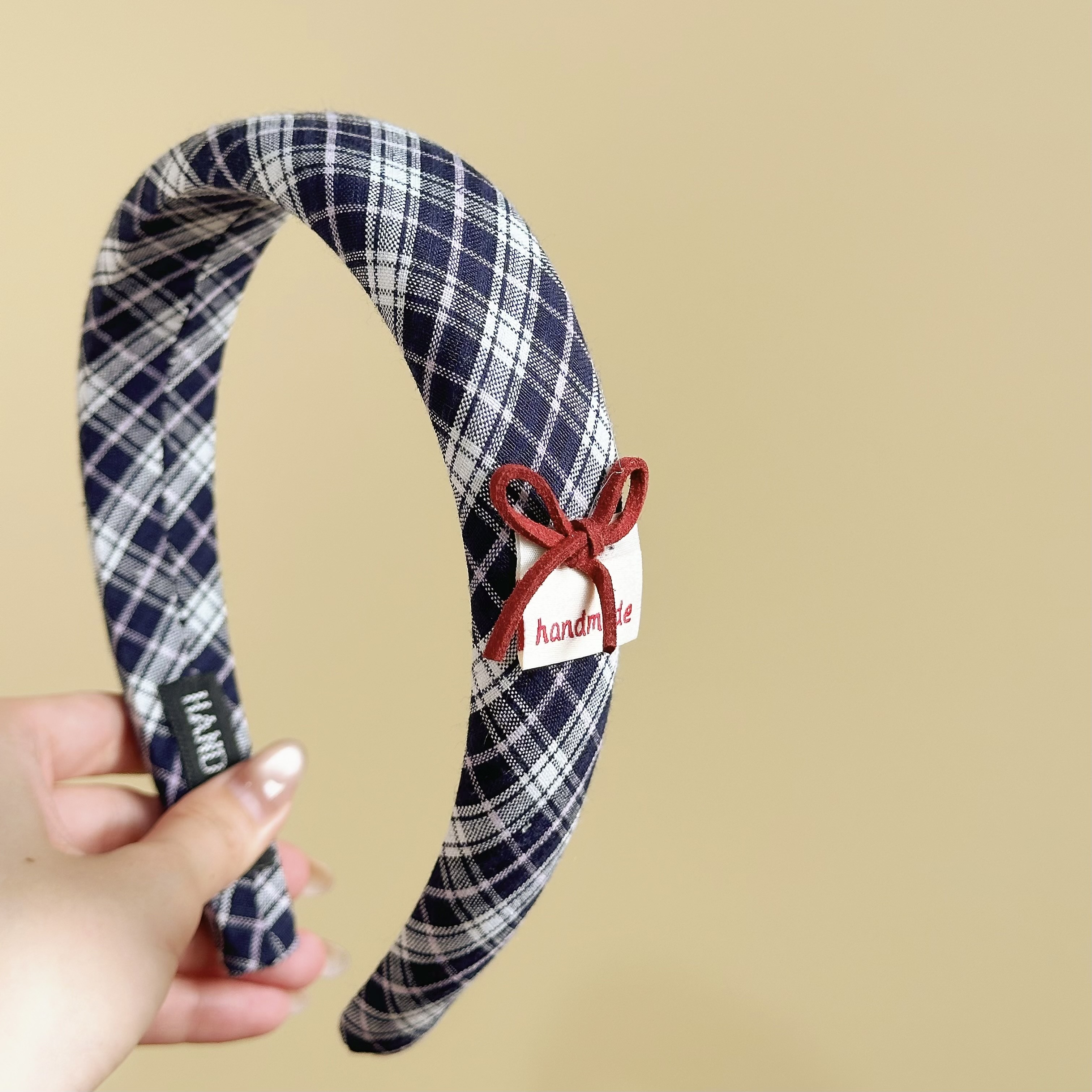 Z402蝴蝶結菱格紋髮箍