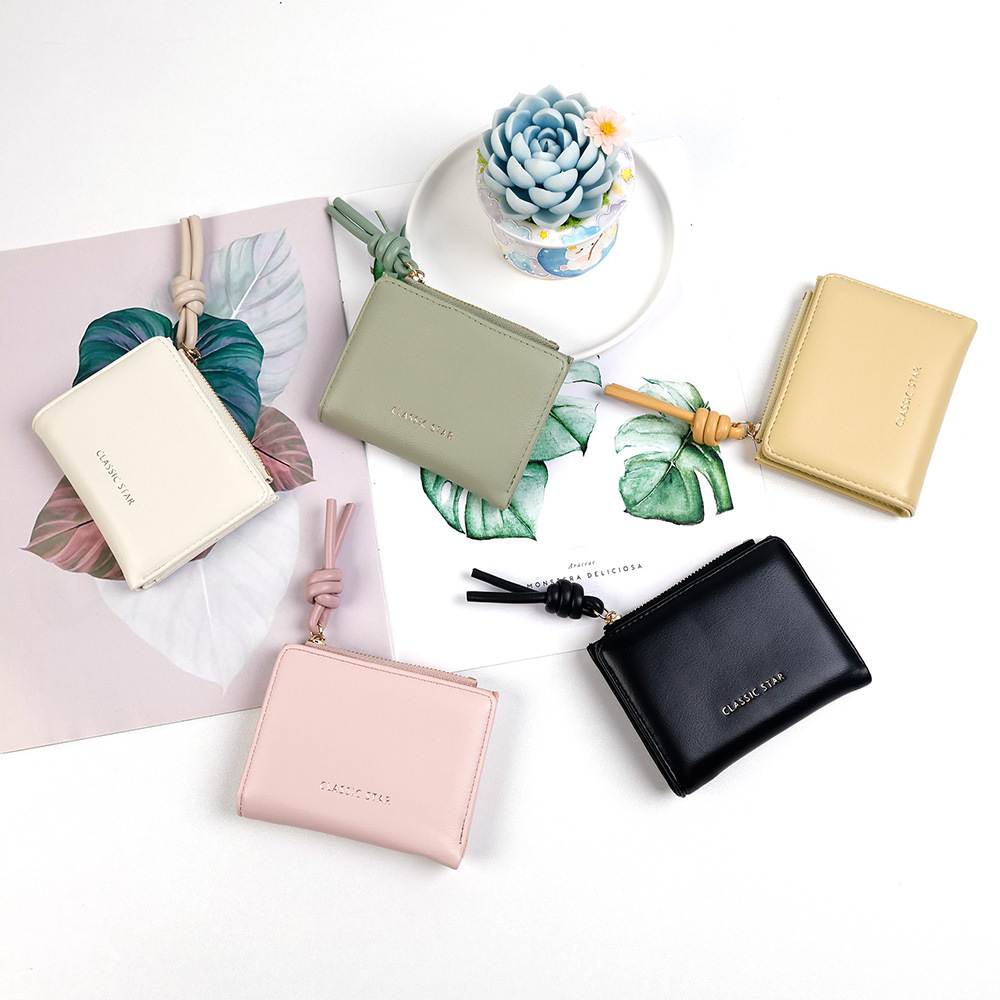 Minimalist Ins Short Wallet with Knot Pendant