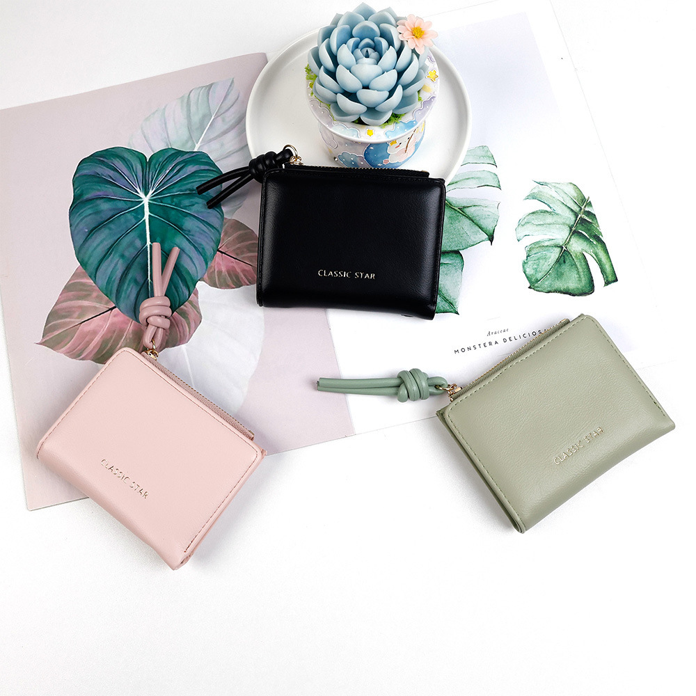 Minimalist Ins Short Wallet with Knot Pendant