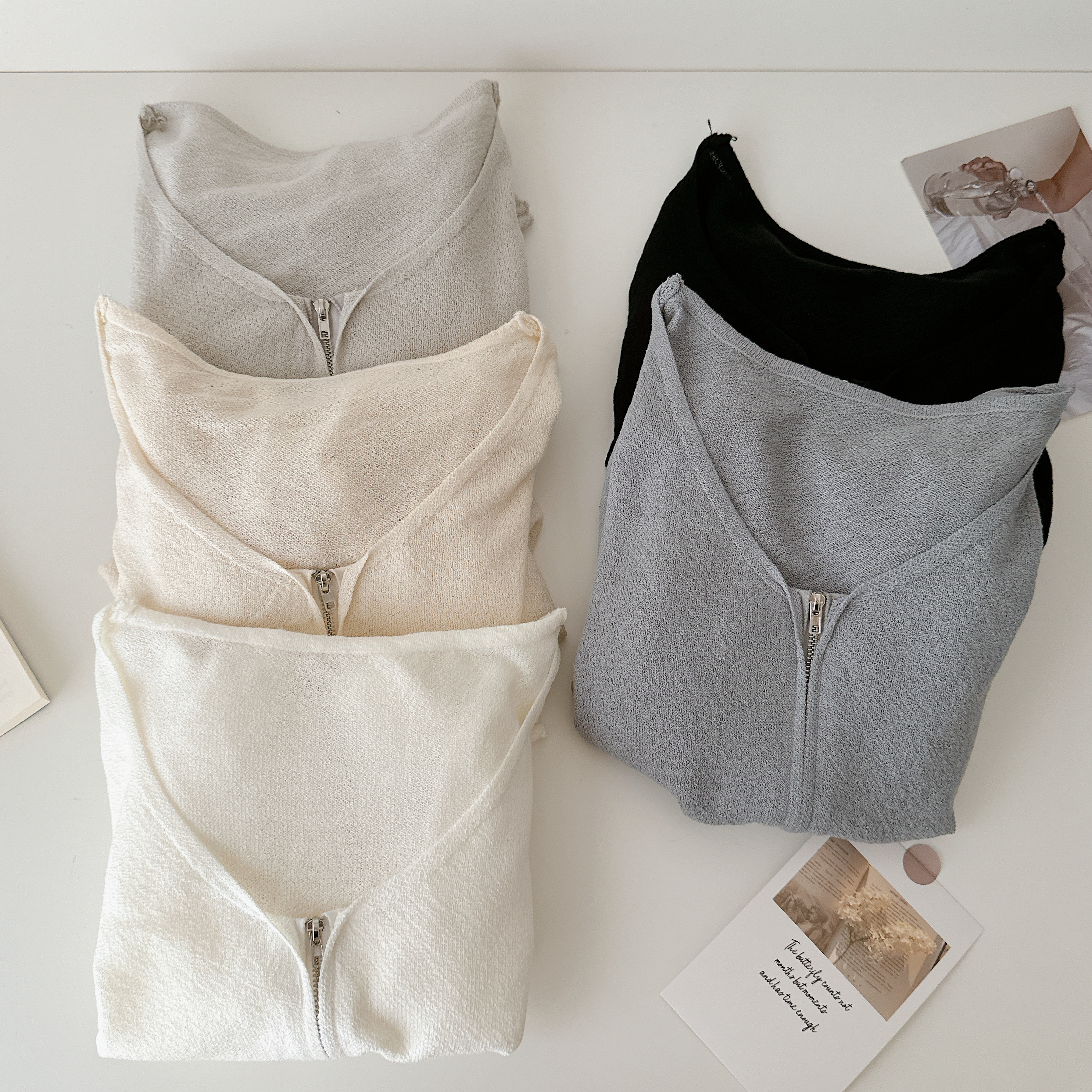 現貨🚚秋日溫柔莫蘭迪色短版拉鏈針織外套💕共5色