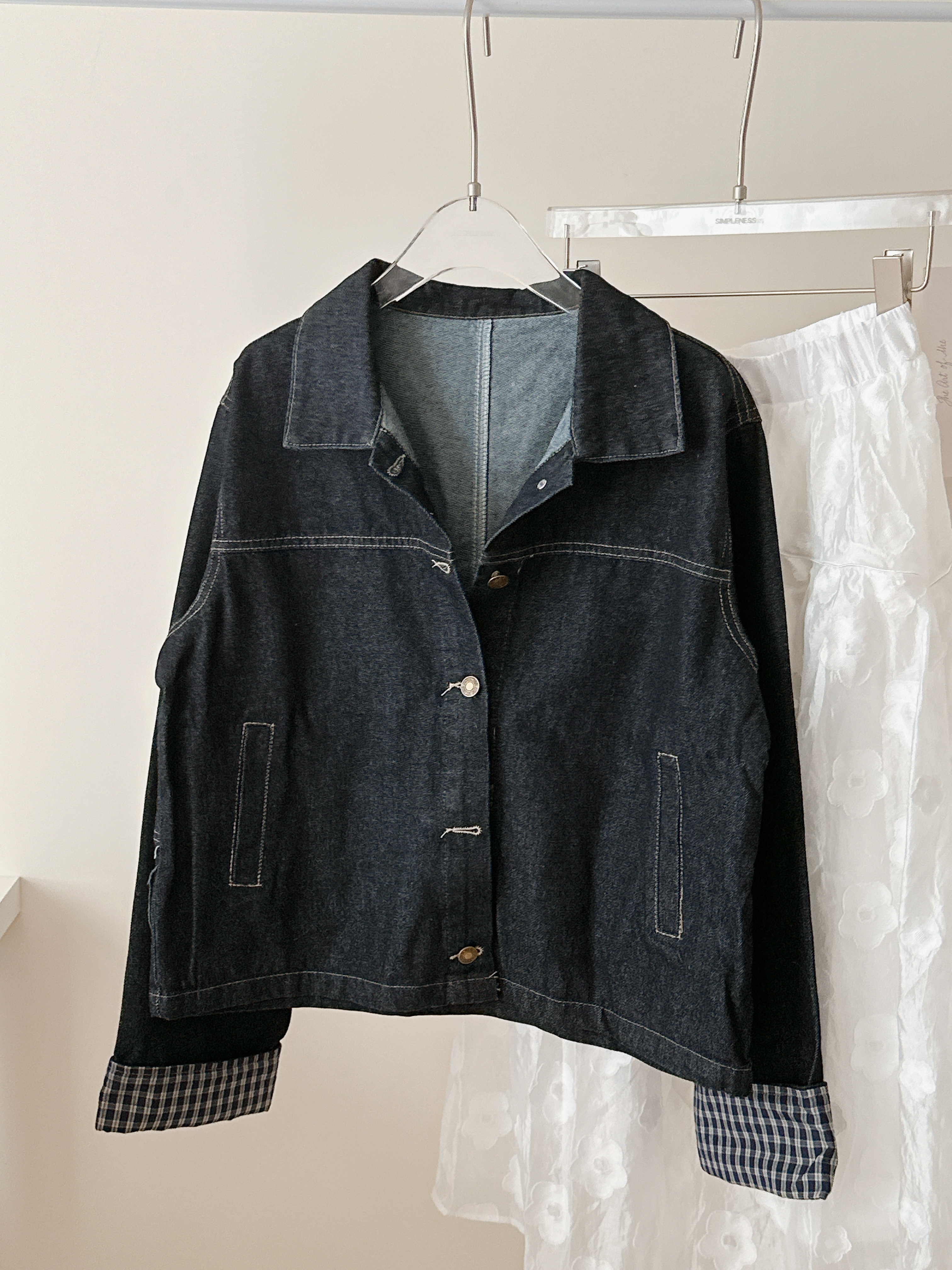 現貨🚚小編私推😍時髦酷甜格紋翻袖牛仔外套💕