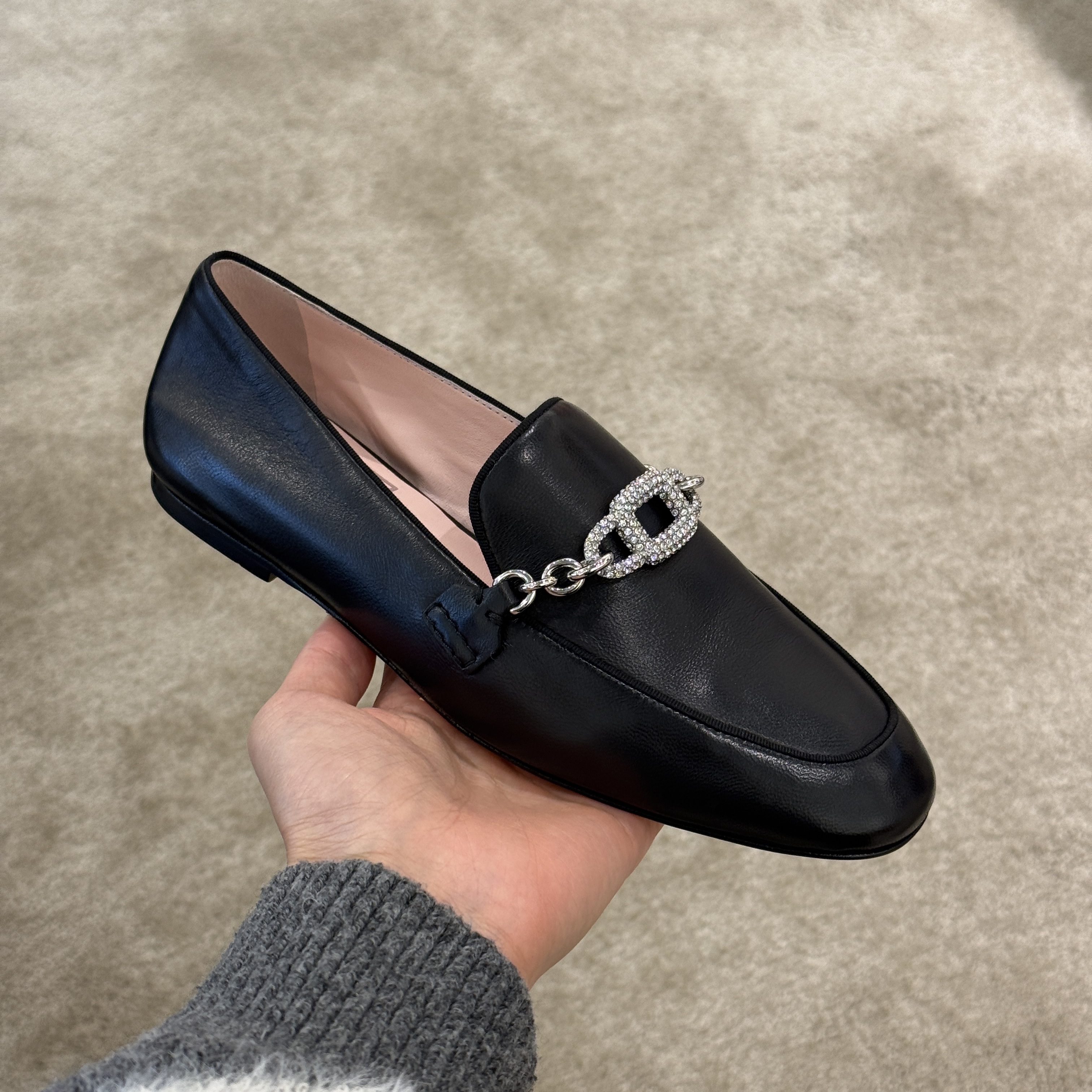 Roger Vivier choc strass chain loafers black