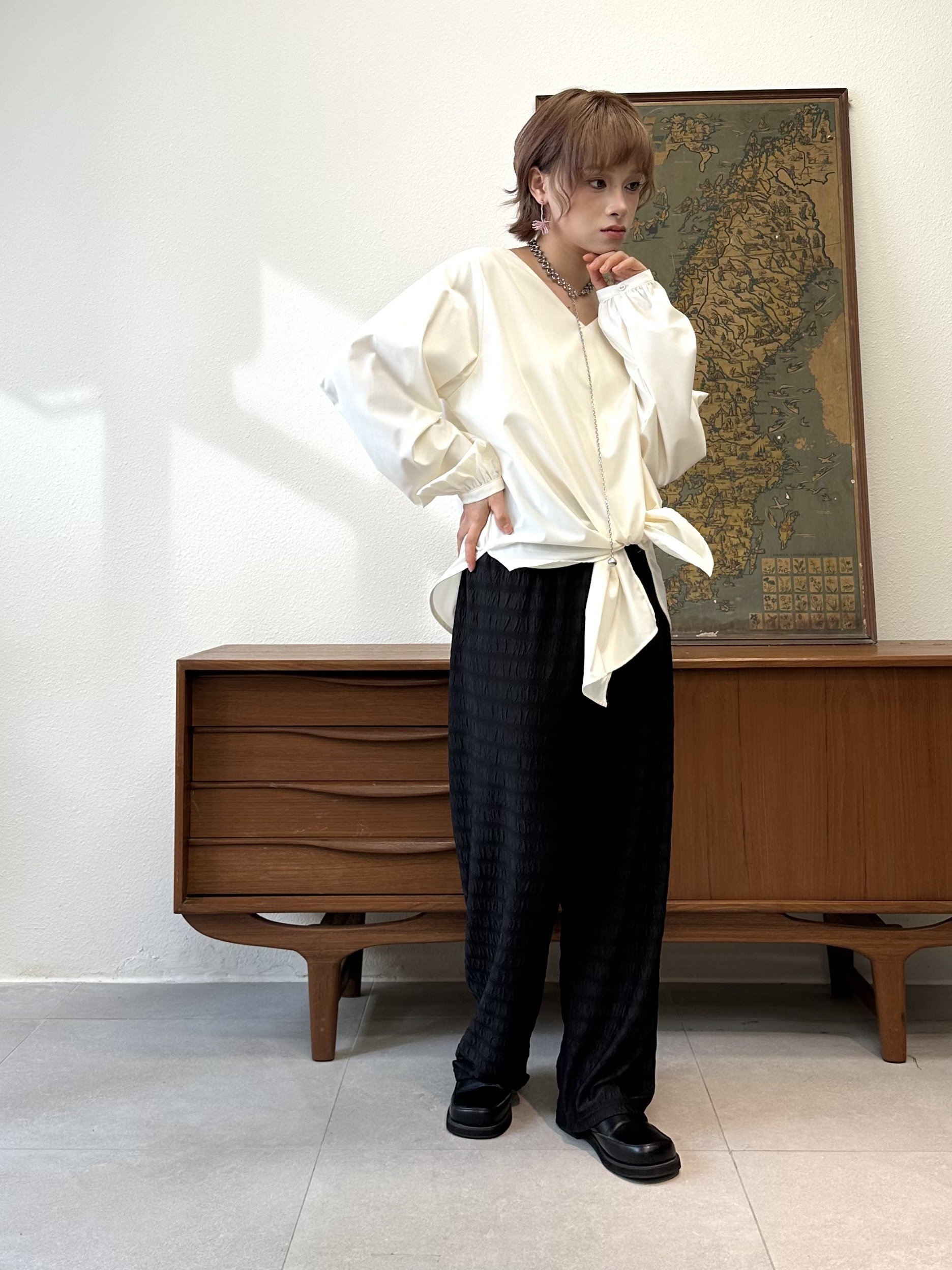 V領綁腰西裝布上衣 - BL53793