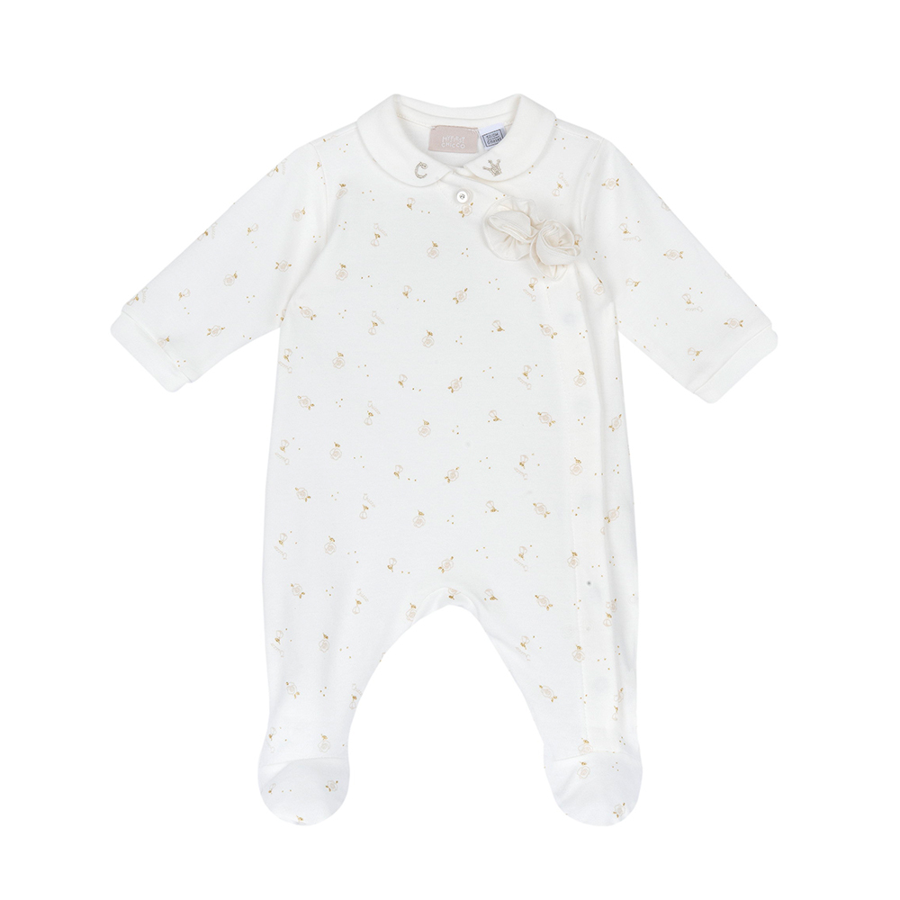 玫瑰天鵝-滿版金色花朵有領前側開兔裝