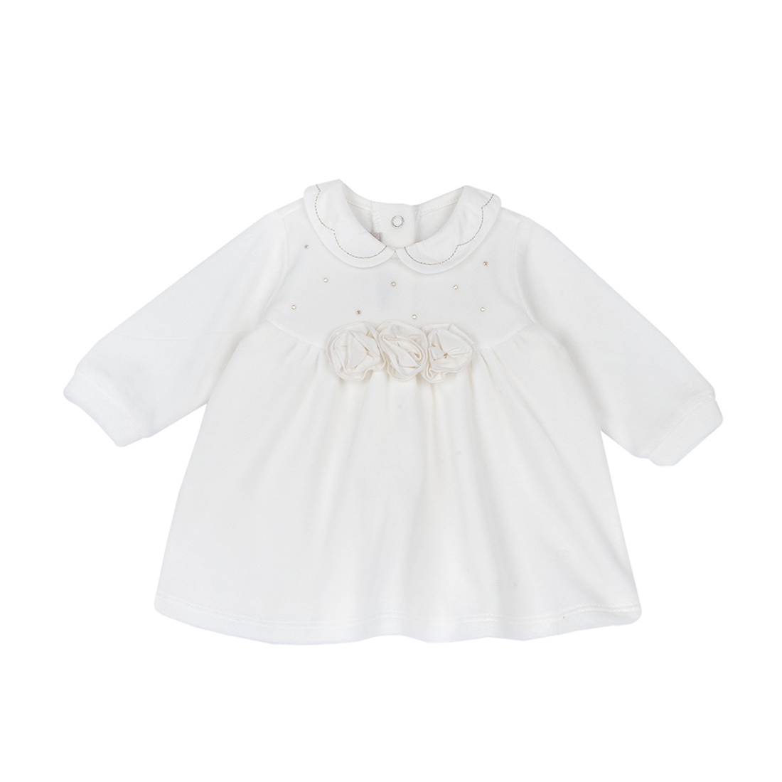 玫瑰天鵝-立體花朵剪毛絨有領洋裝