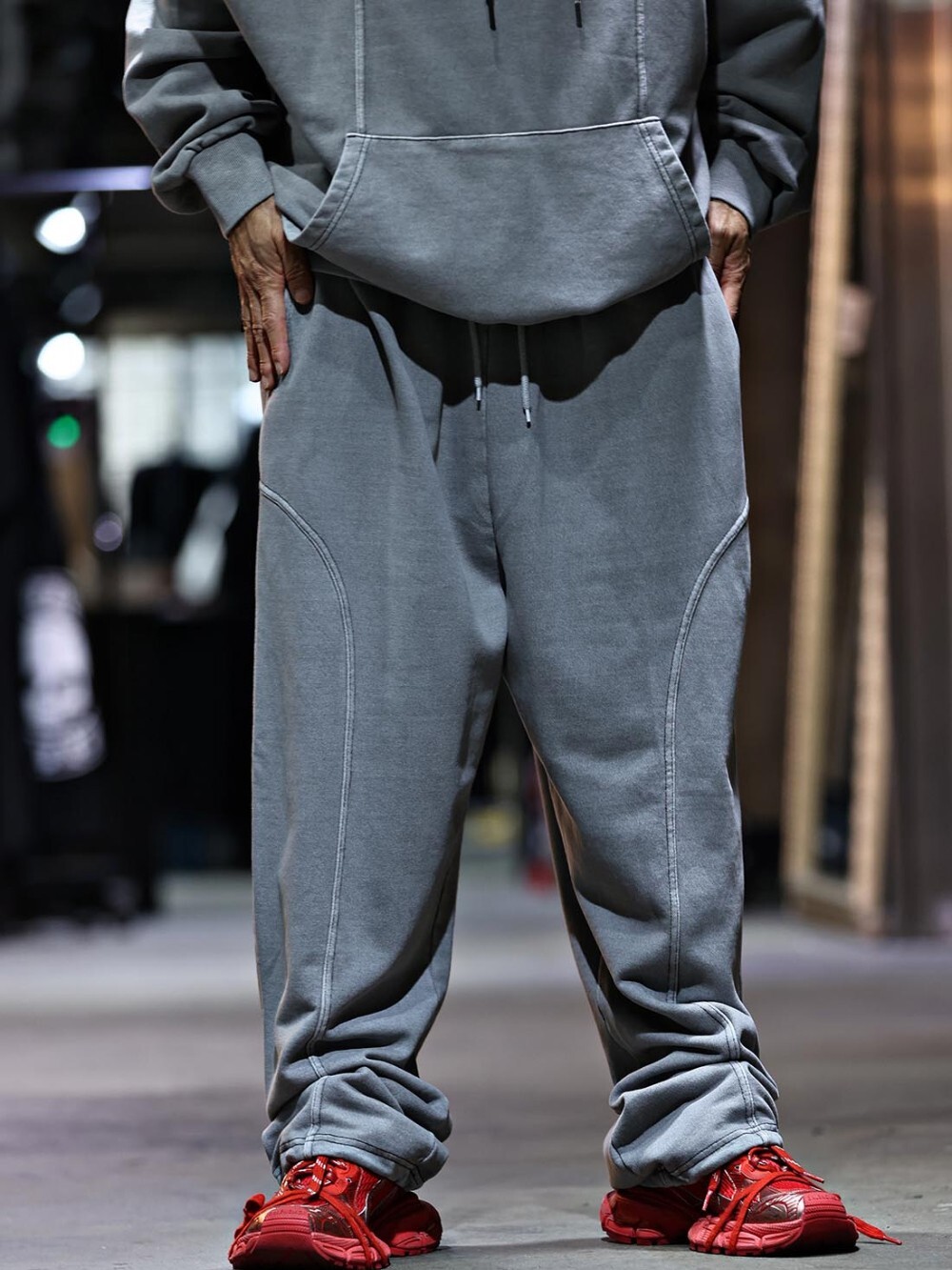 顏料剪裁細繩褲