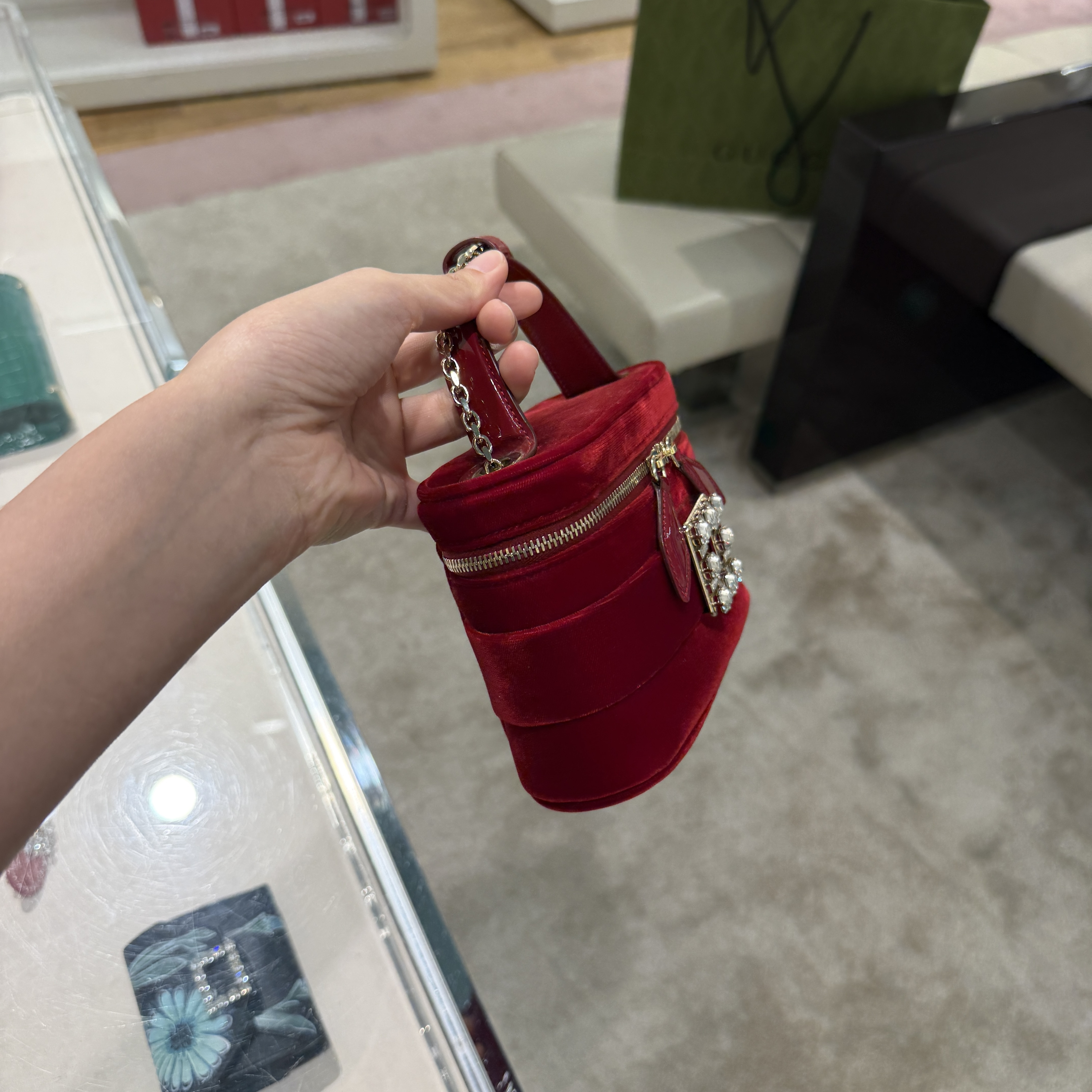 Roger Vivier RV velvet vanity case bag red