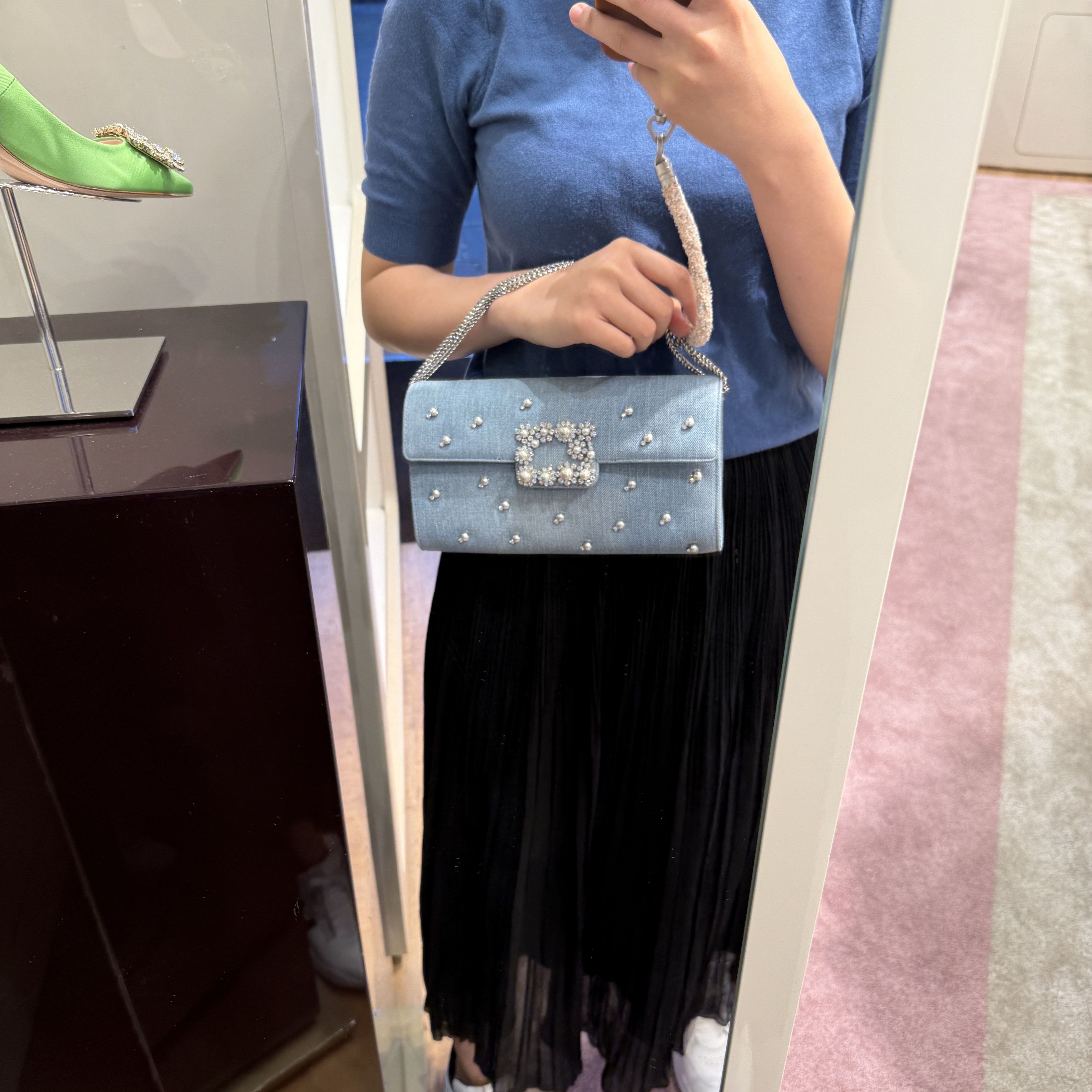 Roger Vivier RV Bags Denim Pearl Clutch bag Blue