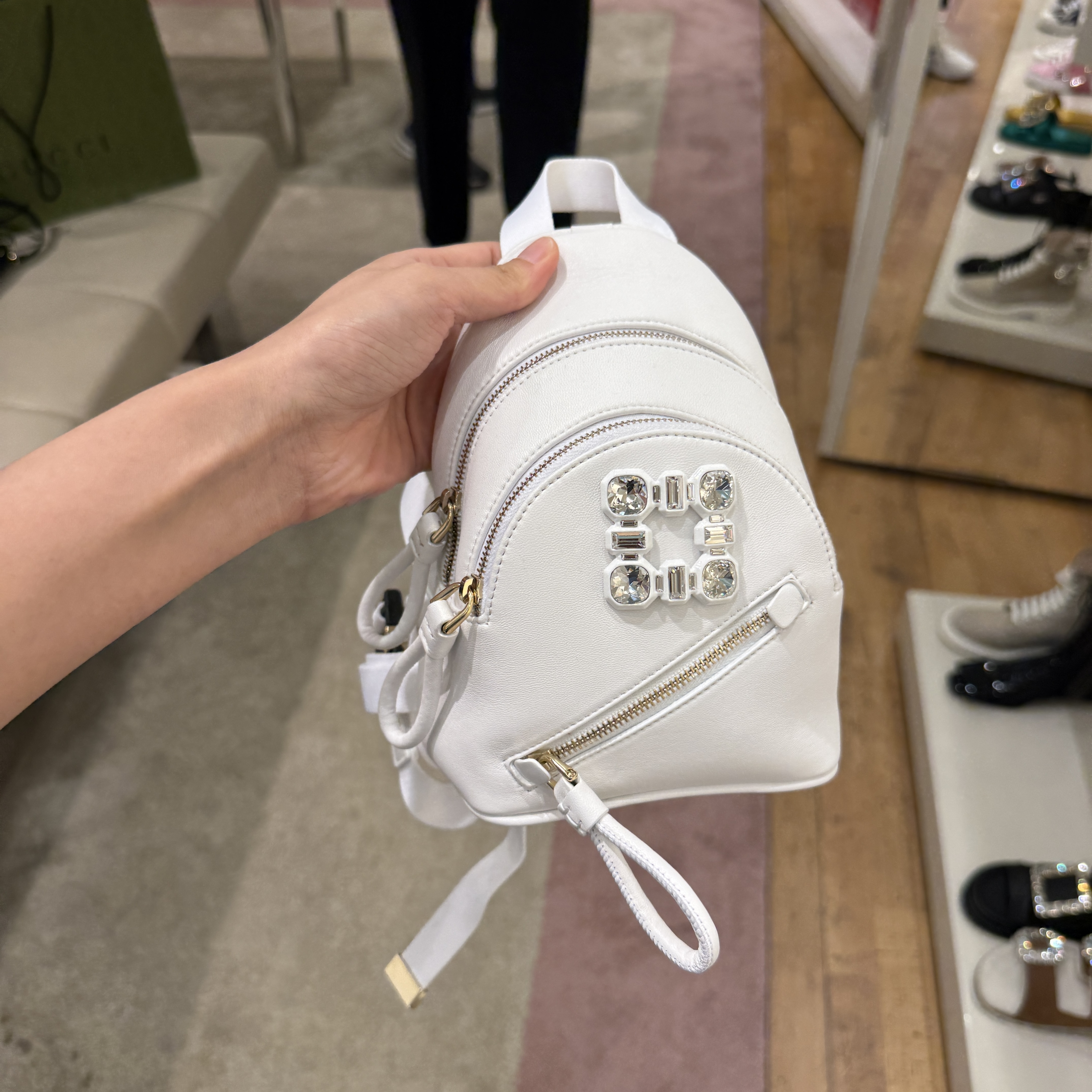 Roger Vivier RV Walky Viv' Strass Buckle Mini Backpack white