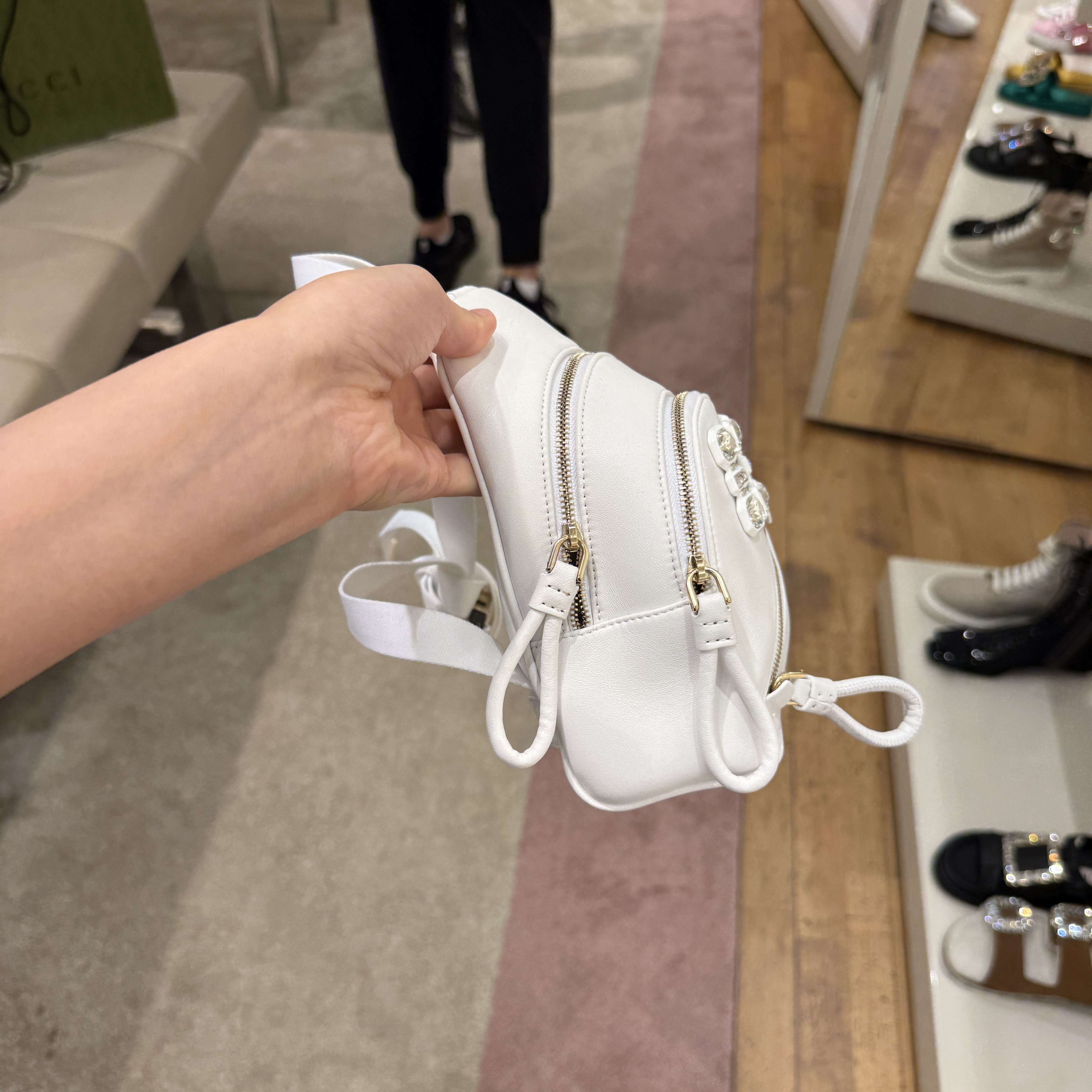 Roger Vivier RV Walky Viv' Strass Buckle Mini Backpack white