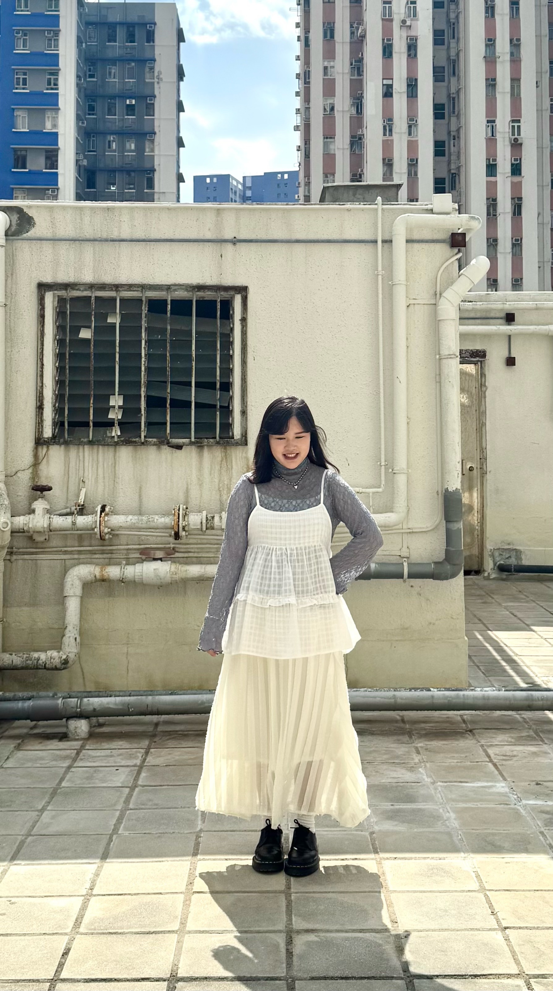 格紋薄棉布吊帶