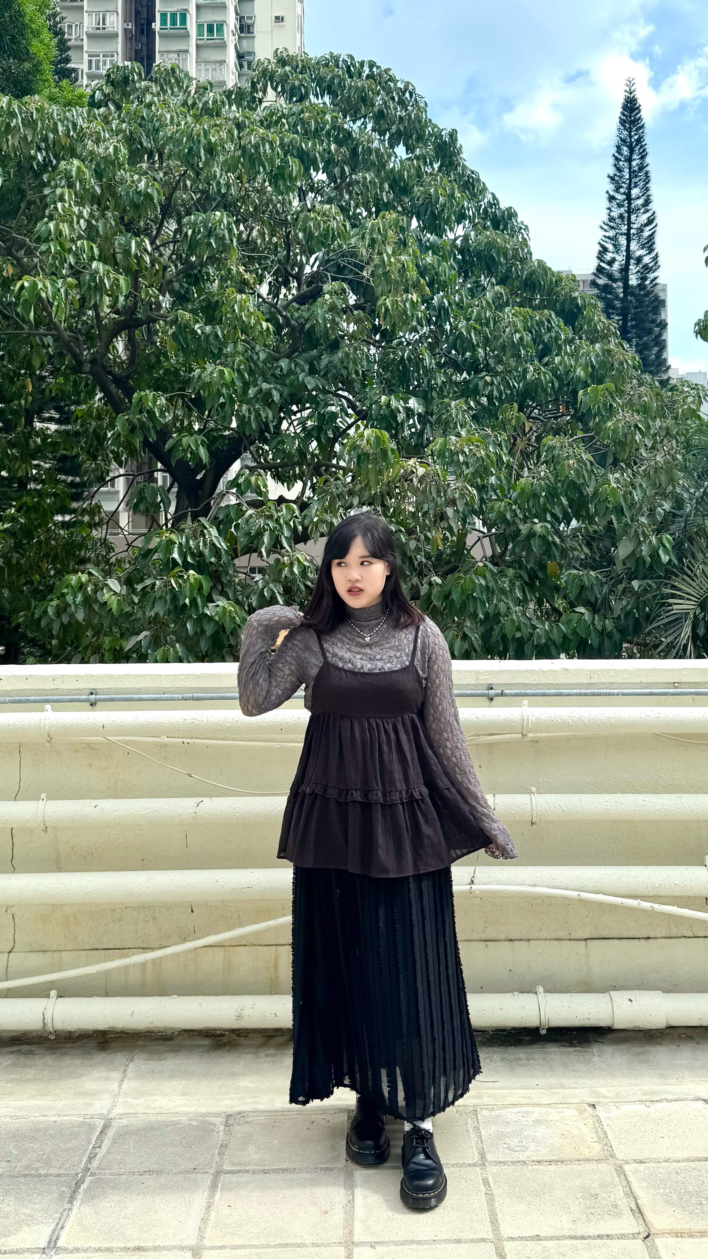 格紋薄棉布吊帶