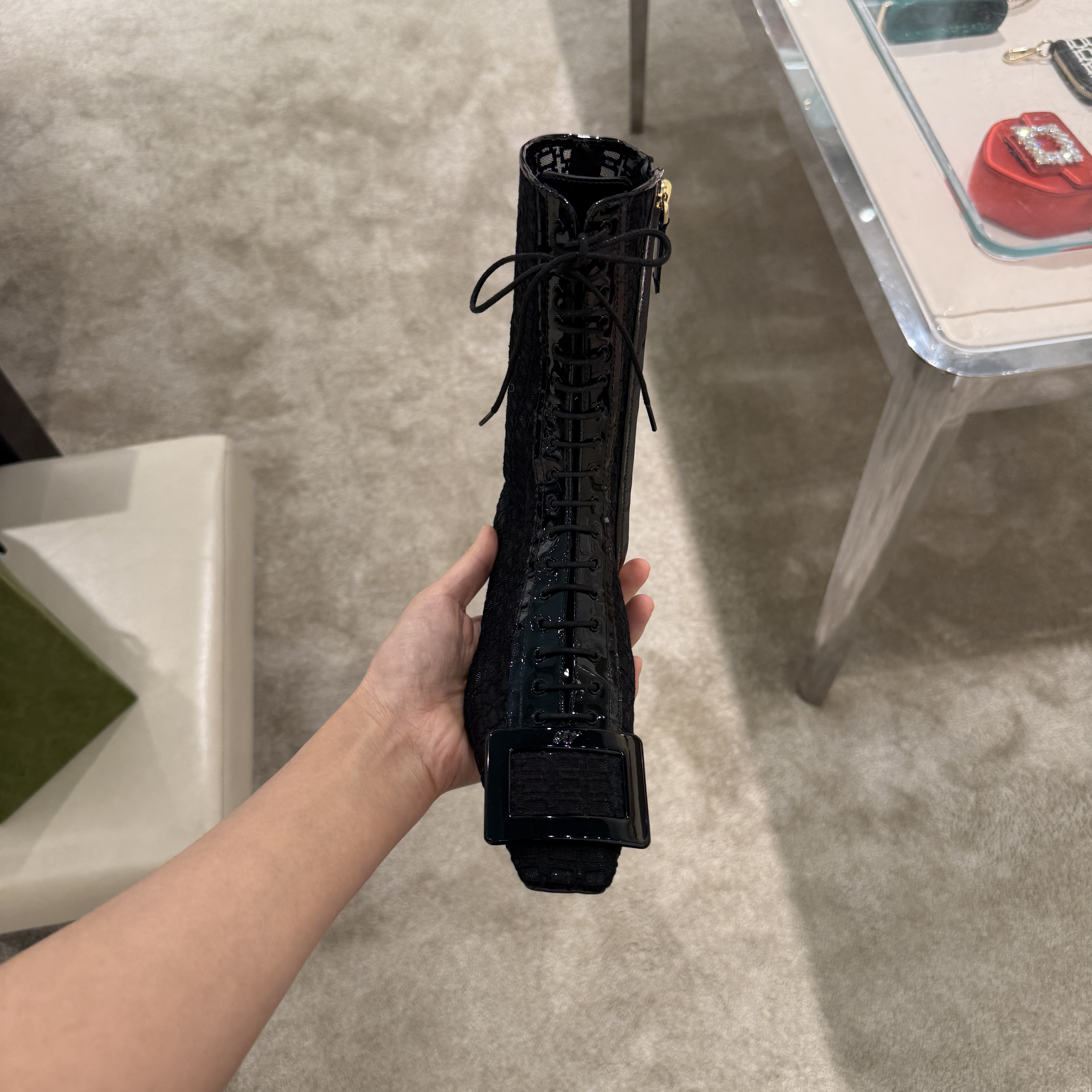 Roger Vivier RV openwork lace up boots black