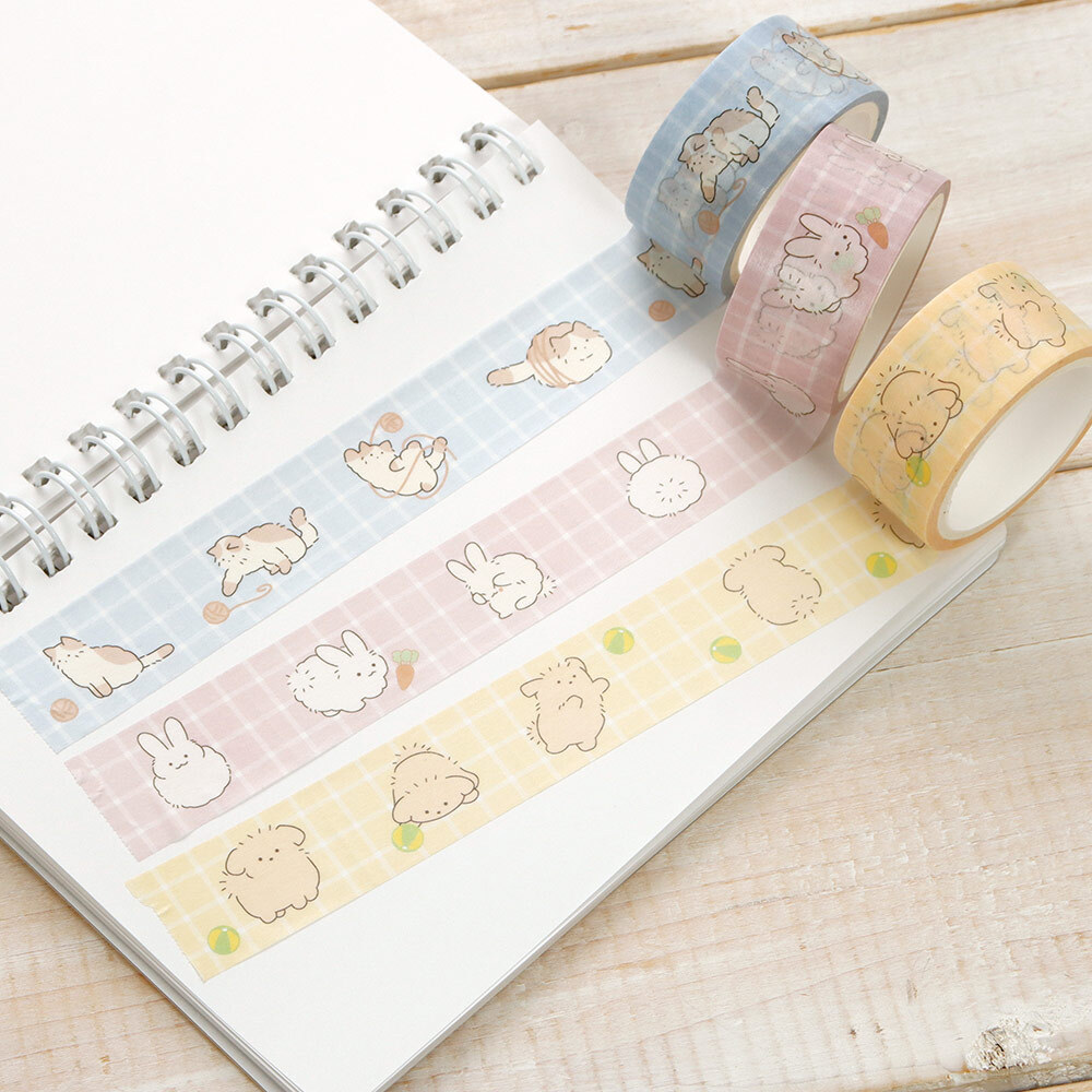 圓滾滾小動物 四格漫畫 和紙膠帶 貓咪小狗兔子｜日本 LABCLIP