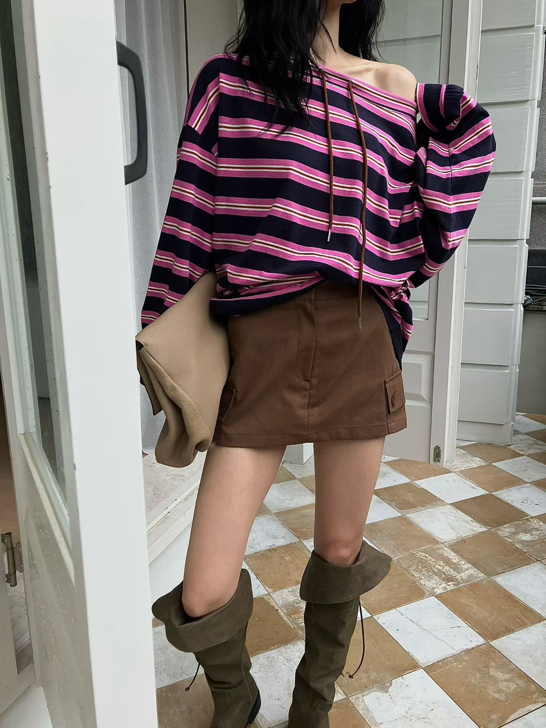 後鬆緊迷你蓋袋短裙