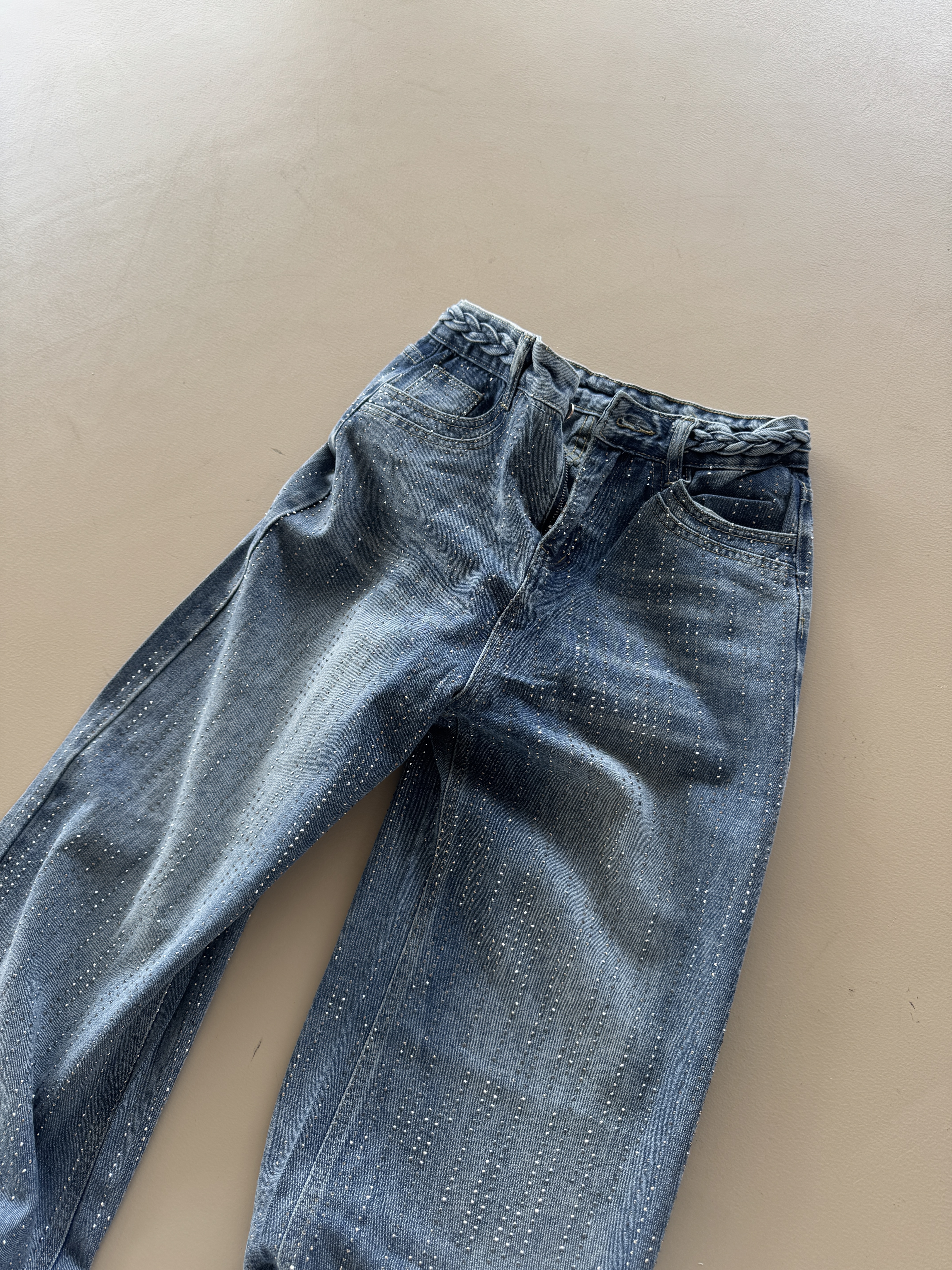 復古亮鑽直筒牛仔褲💎