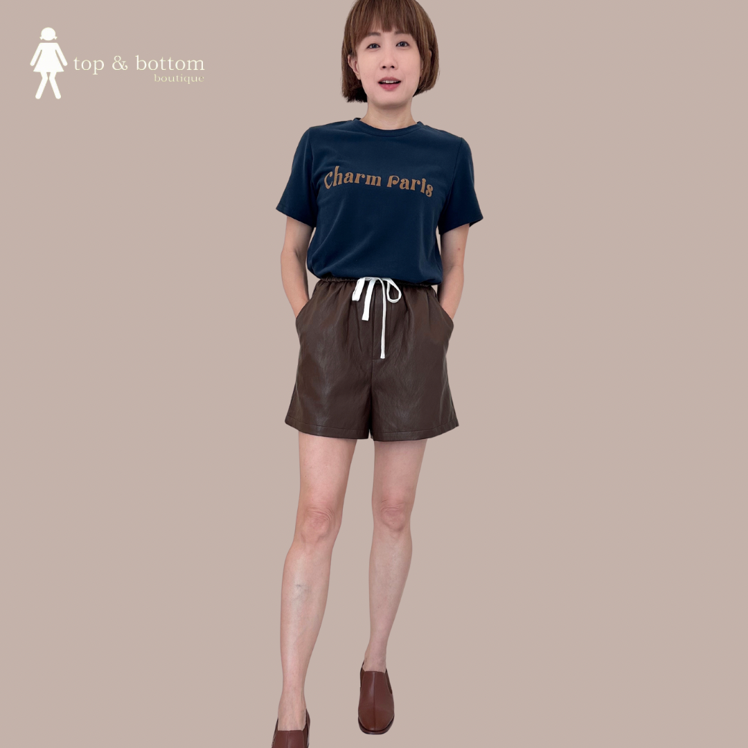ELASTIC WAISTED PU LEATHER SHORTS