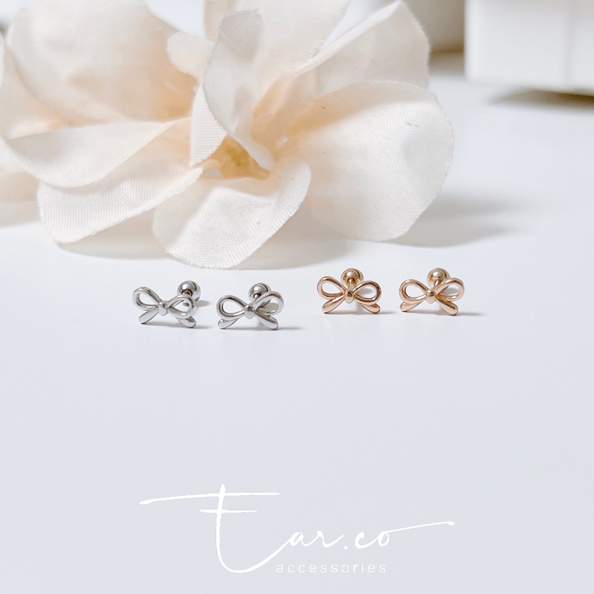 幼身蝴蝶結純銀耳珠/耳骨釘 [一對] #A1110