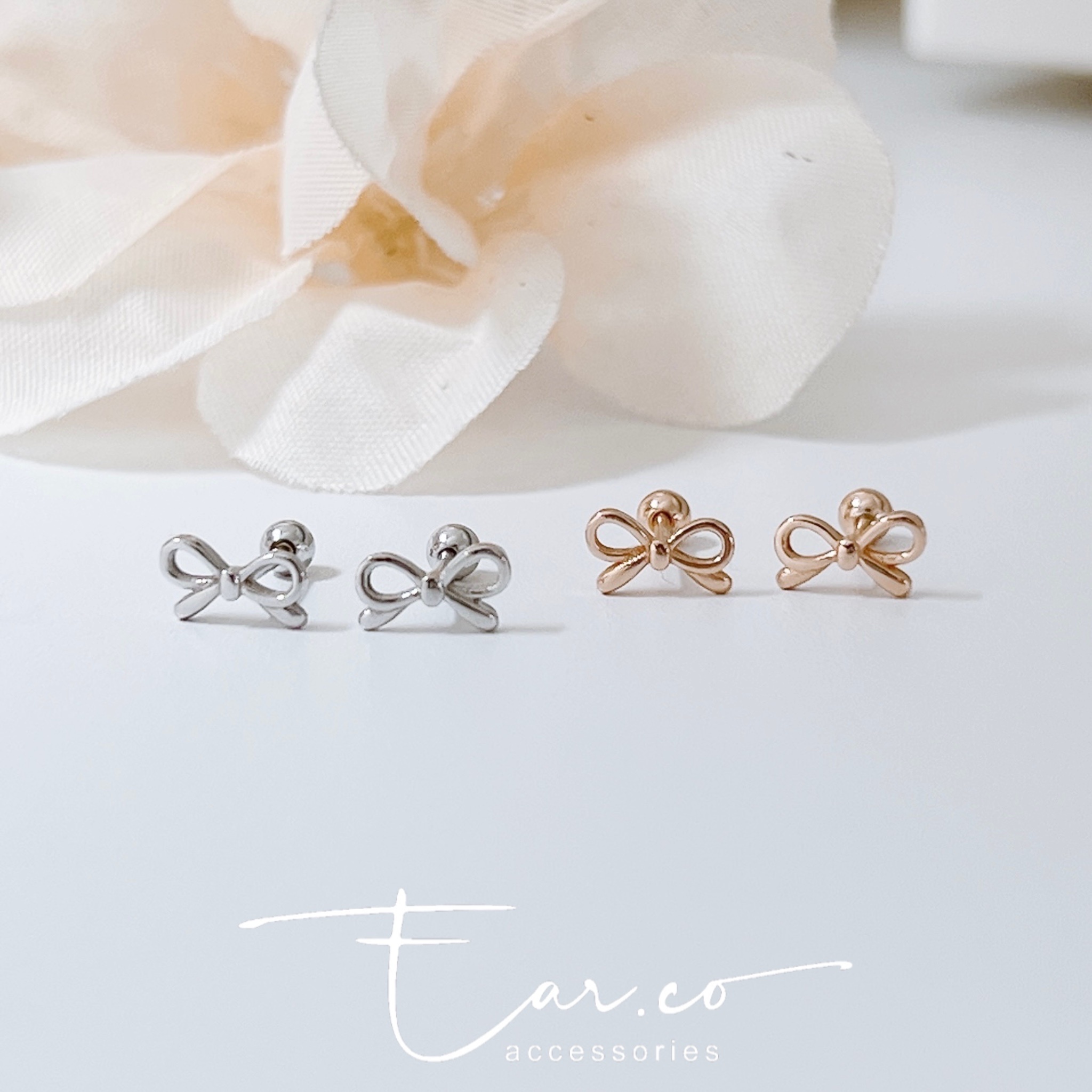 幼身蝴蝶結純銀耳珠/耳骨釘 [一對] #A1110