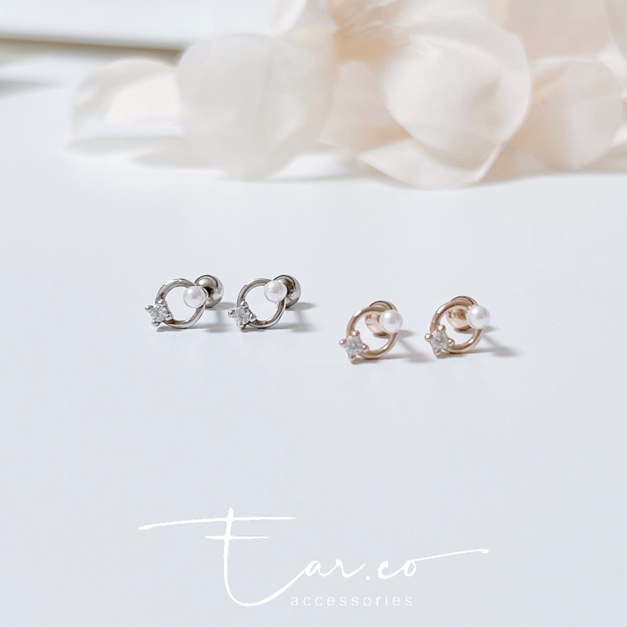 氣質珍珠小圓形純銀耳珠/耳骨釘 [一對] #A1111