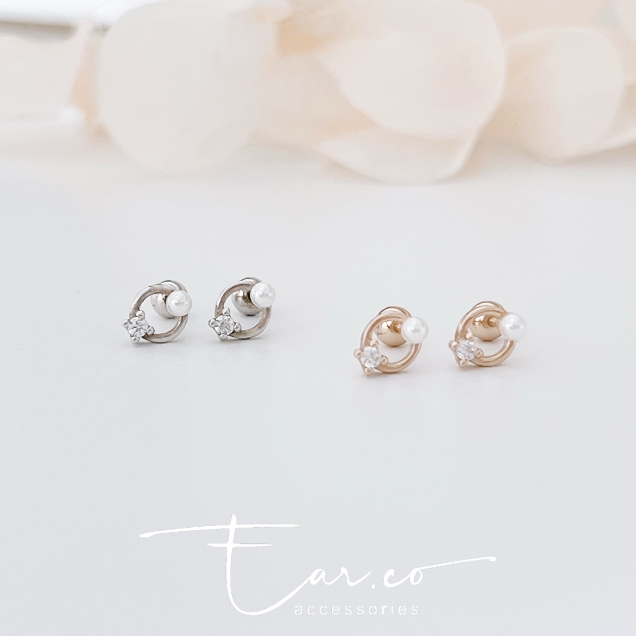 氣質珍珠小圓形純銀耳珠/耳骨釘 [一對] #A1111