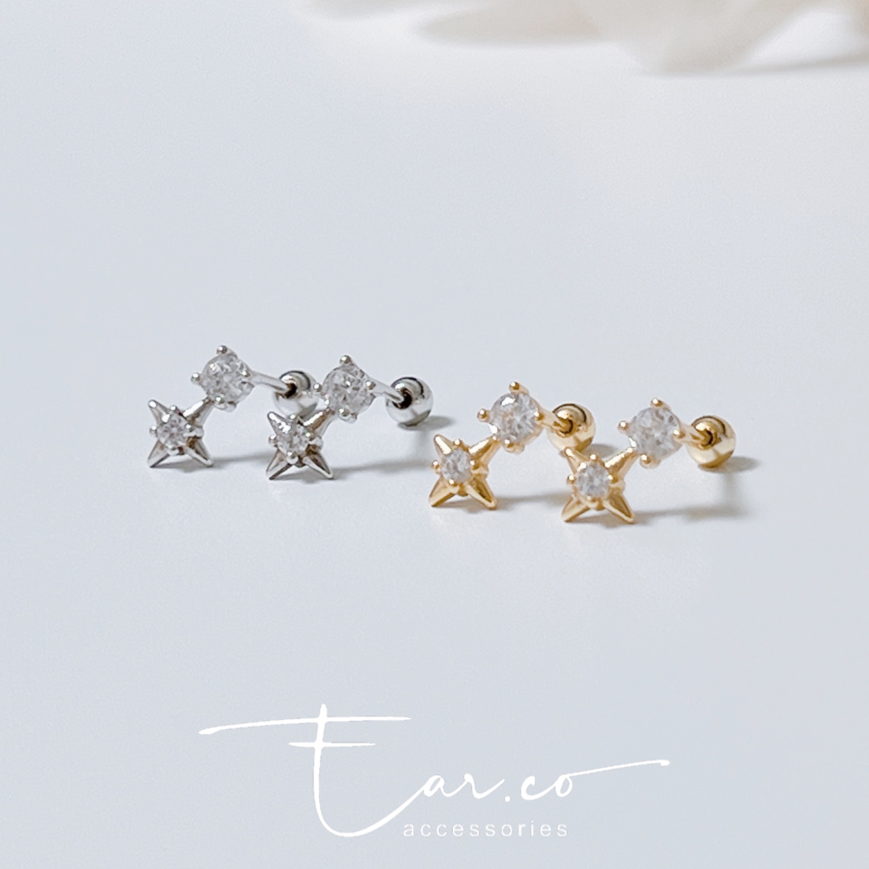 閃石星芒純銀耳珠/耳骨釘 [一對] #A1112