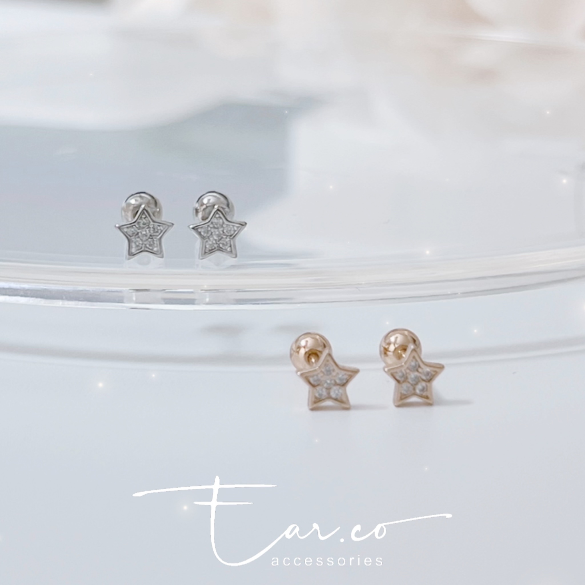 閃石小星星純銀耳珠/耳骨釘 [一對] #A1113