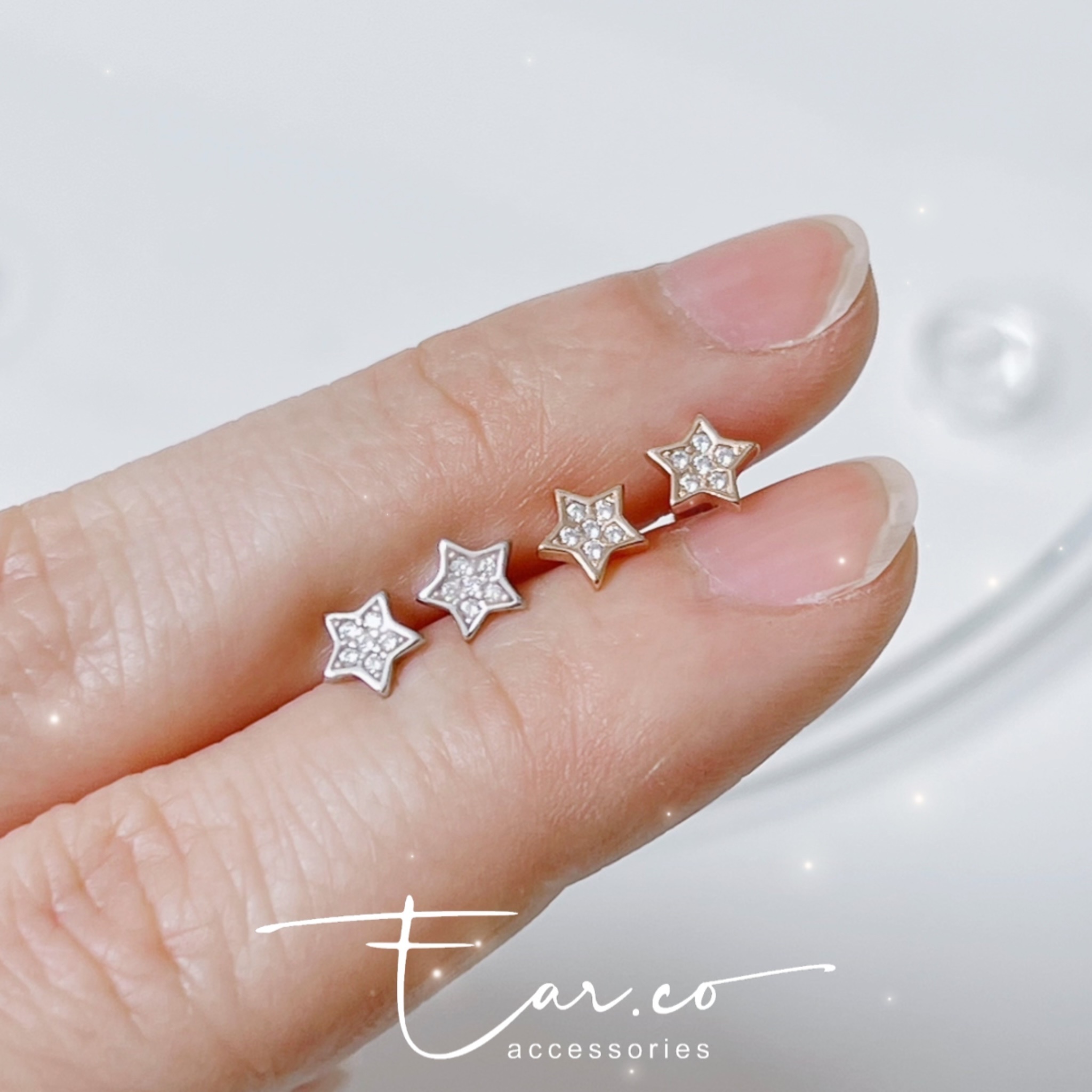 閃石小星星純銀耳珠/耳骨釘 [一對] #A1113