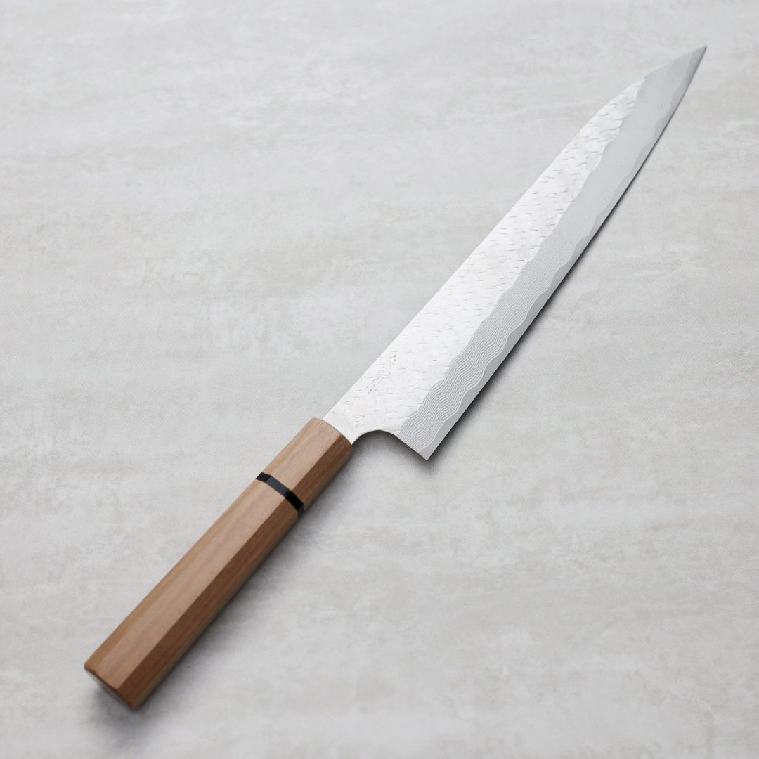 二唐刃物 筋引 270mm SG Strix粉末HSS鋼 鎚目大馬士革