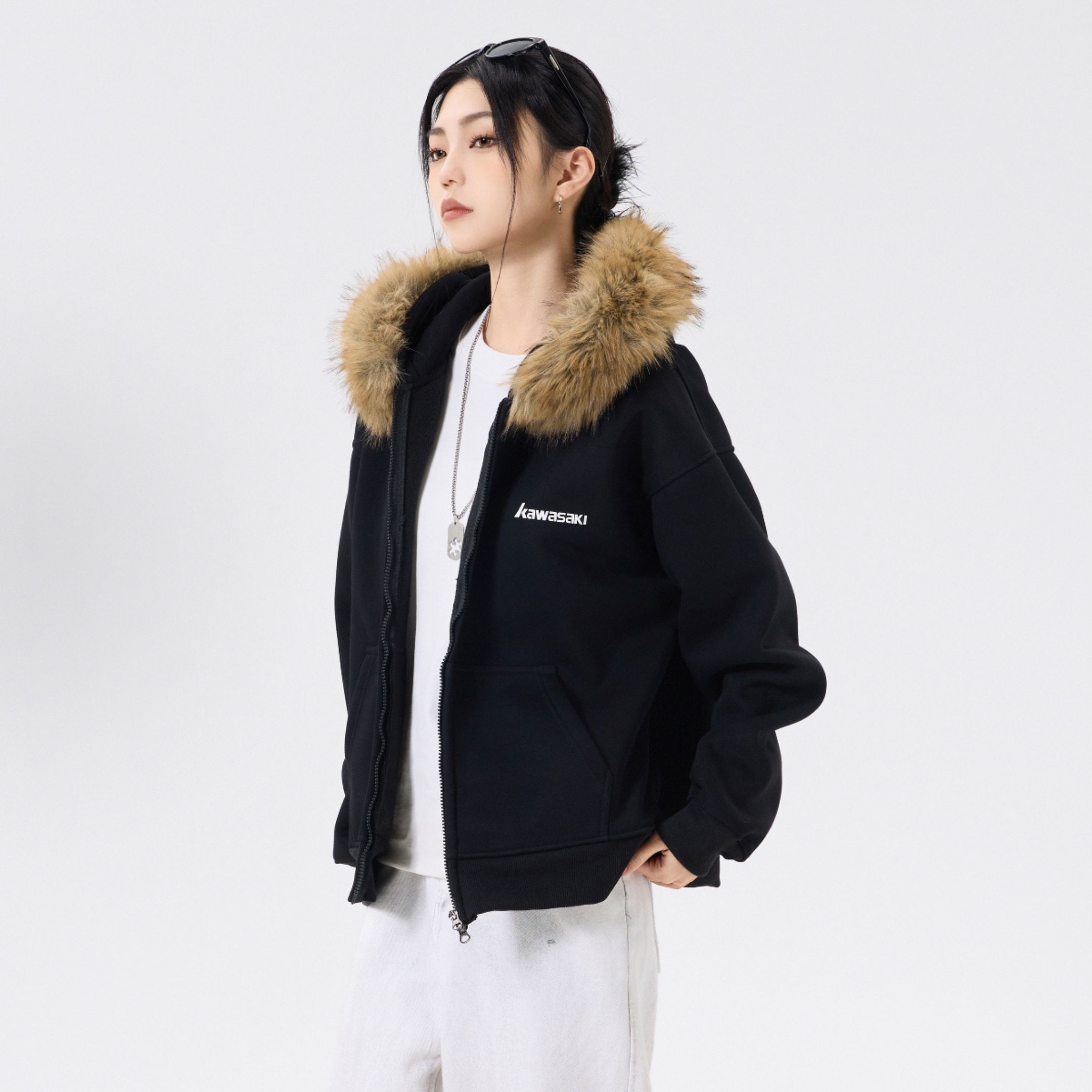 NICEDAY 代購 服飾 Kawasaki 川崎 復古 美式 立領 重磅 外套 可拆卸 絨毛