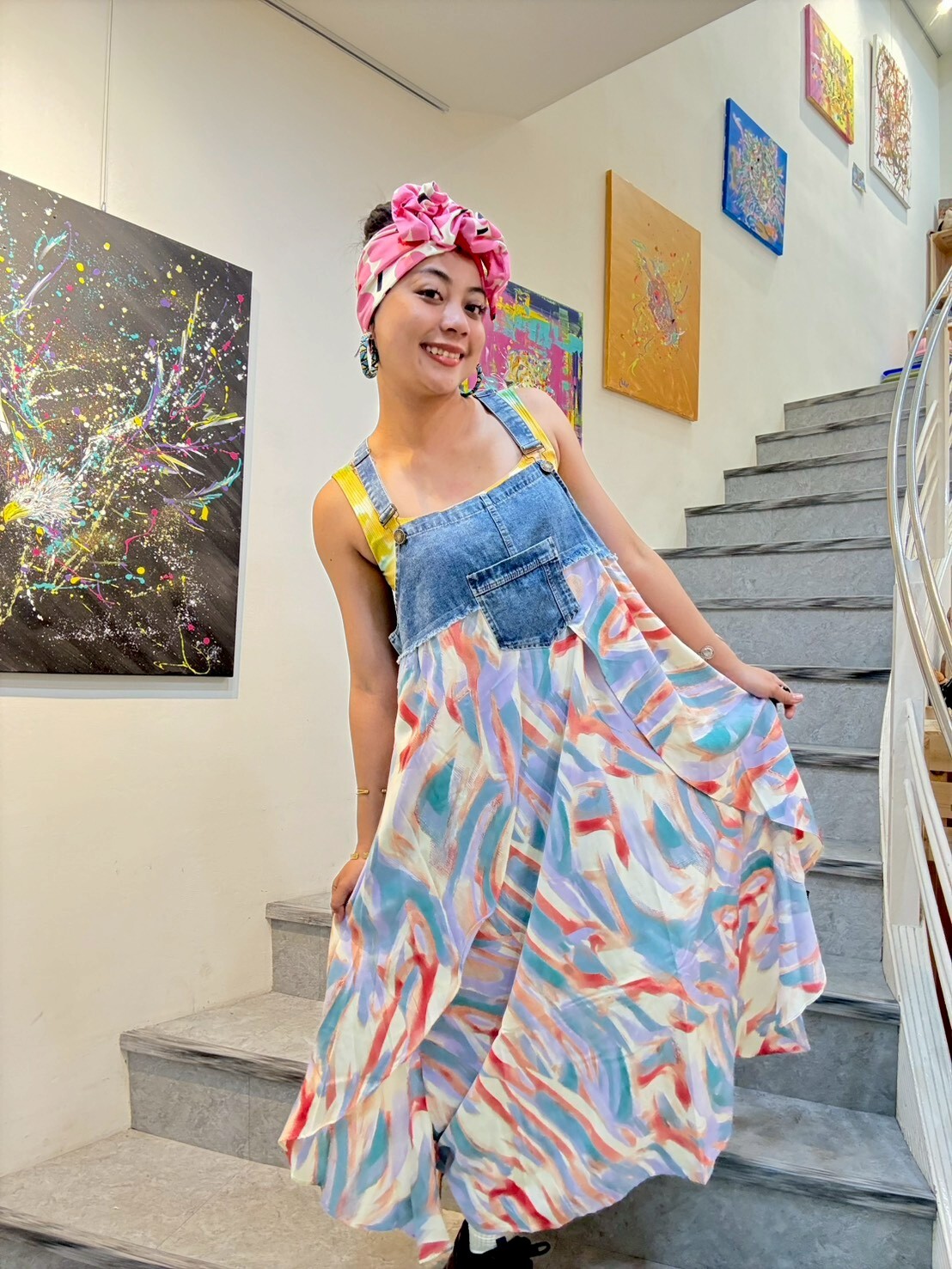 Annstudio / 老闆選物 /牛仔雪紡吊帶裙