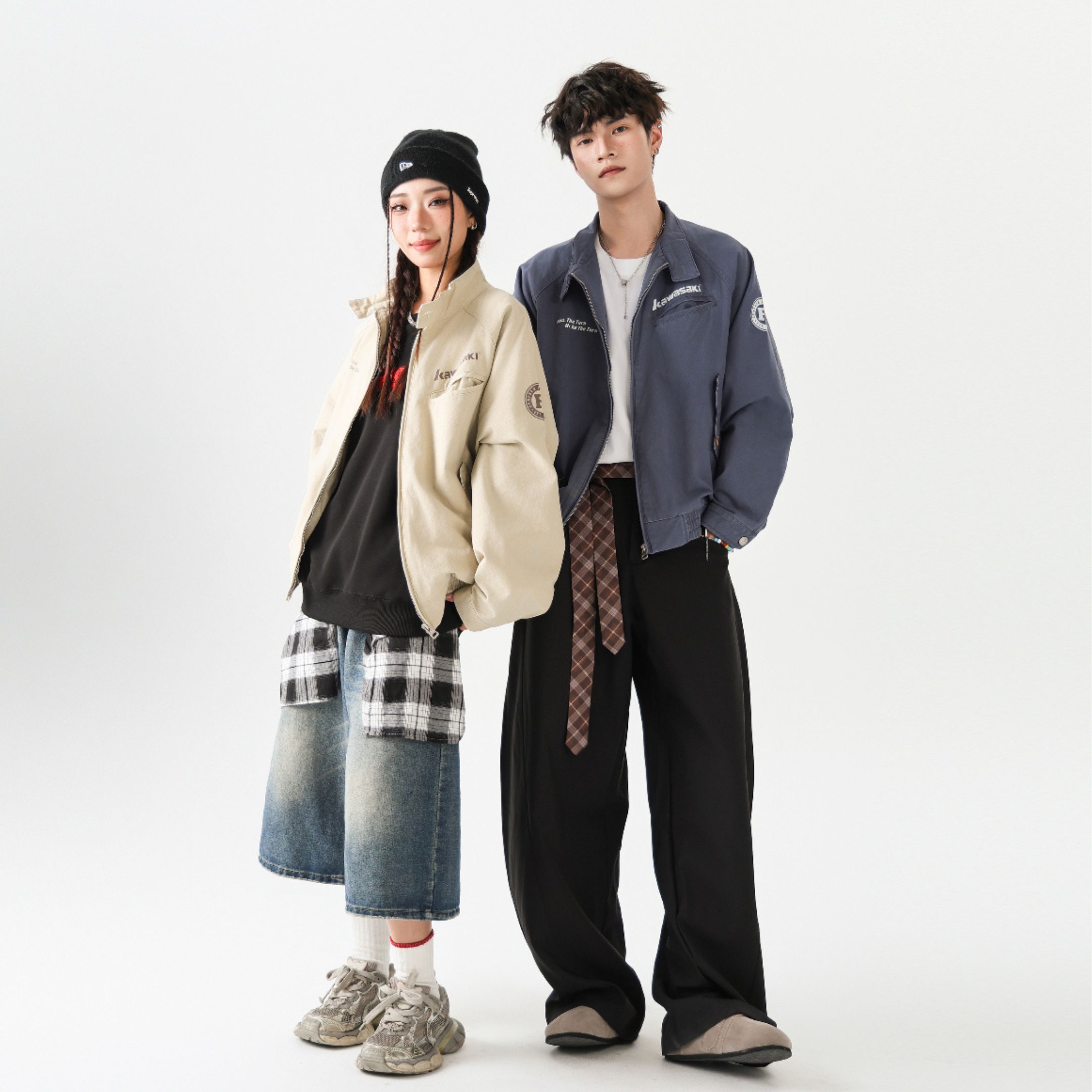 NICEDAY 代購 服飾 Kawasaki 川崎 美式 復古 簡約 夾克 外套 燙印 卡其 米黃 藍